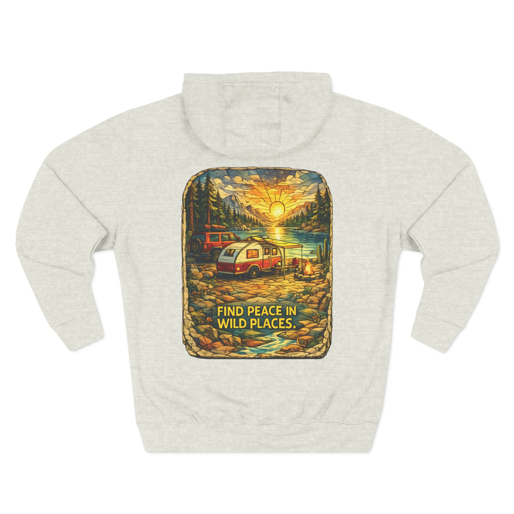 Three-Panel Fleece Hoodie - "Find Peace In Wild Places" Design Cubic-Line