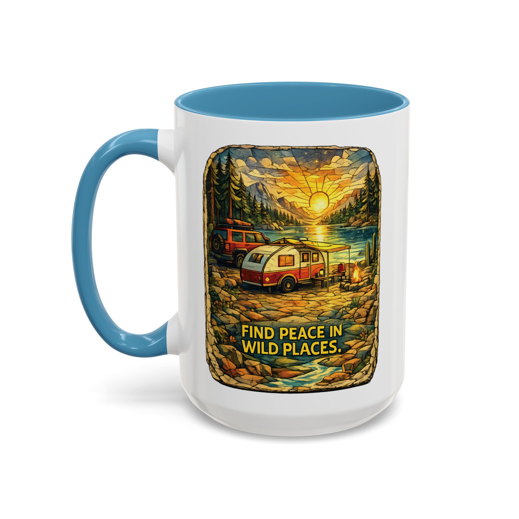Accent Coffee Mug (11, 15oz) — "Find Peace In Wild Places" Design Cubic-Line