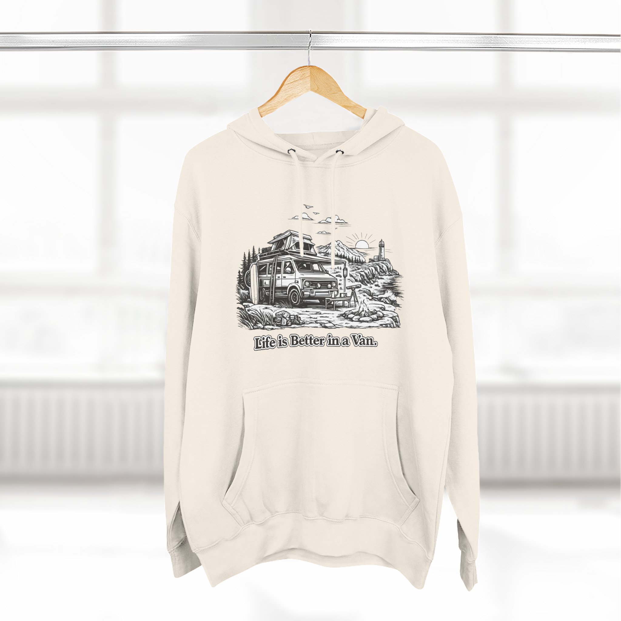 79620373851702387_2048.jpeg Three-Panel Fleece Hoodie - "Life Is Better In A Van" Design Minimal-Line