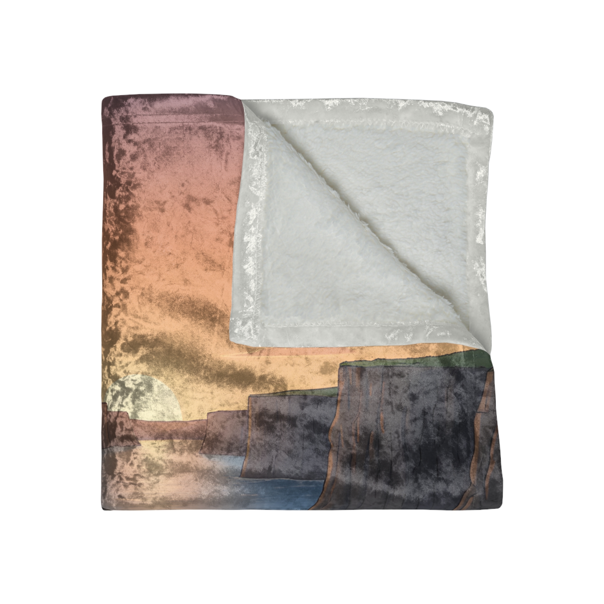 Crushed Velvet Blanket —"Ocean Views-Adventures Awaits" Design Sitcom-Line (Campervan)