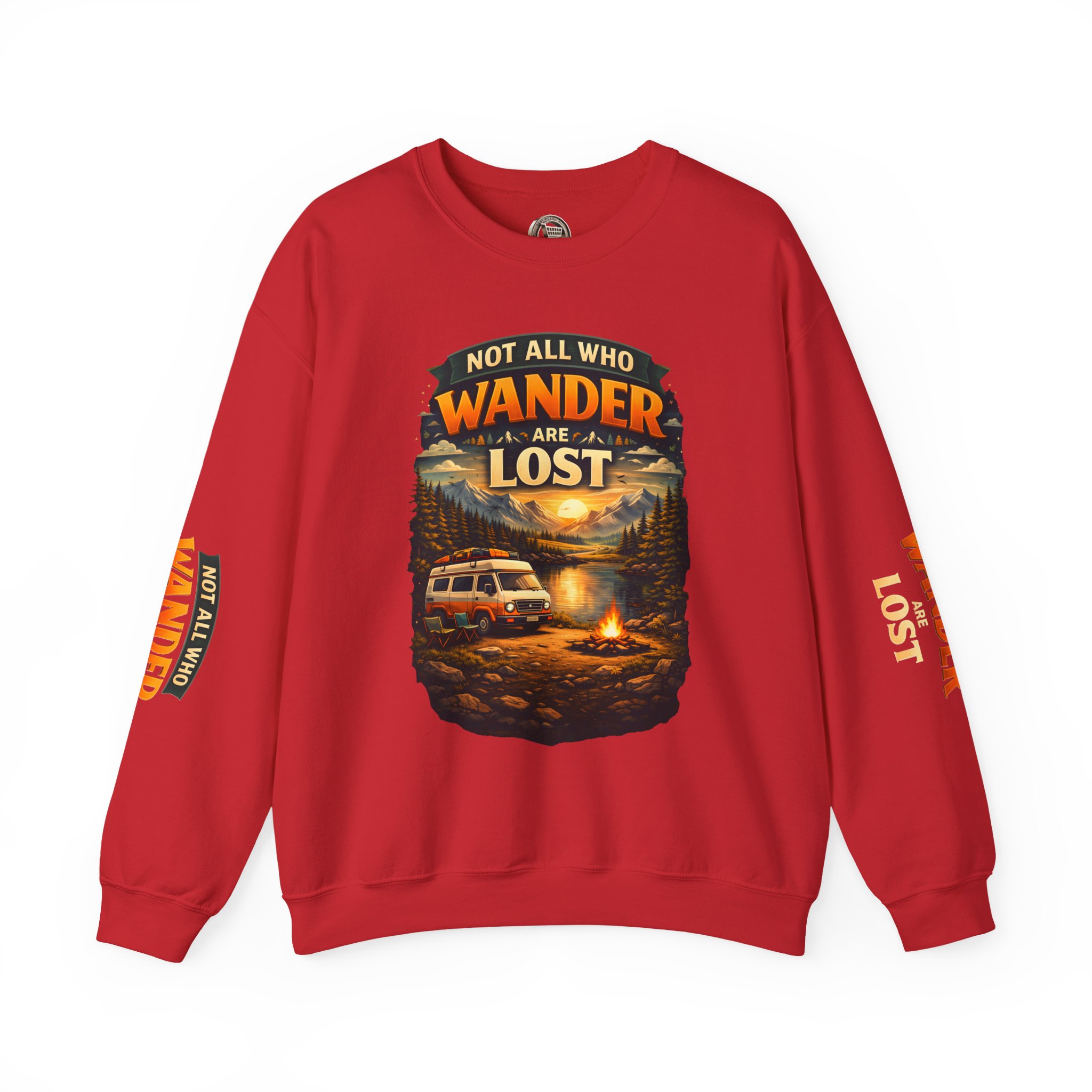 Unisex Heavy Blend™ Crewneck Sweatshirt — "Not All Who Wander Are Lost" Design Scenic-Line