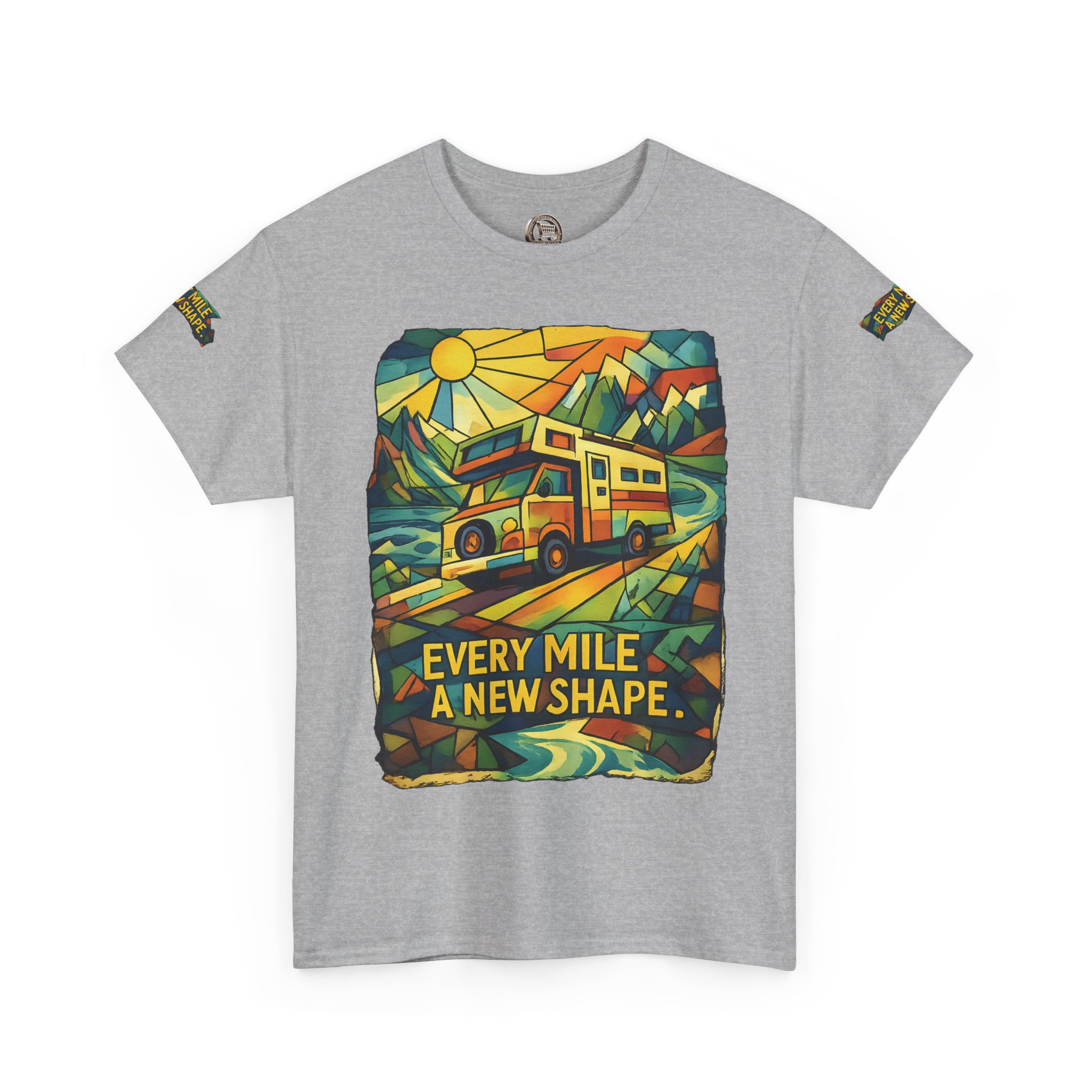 Unisex Heavy Cotton Tee — "Every Mile A New Shape" Design Cubic-Line