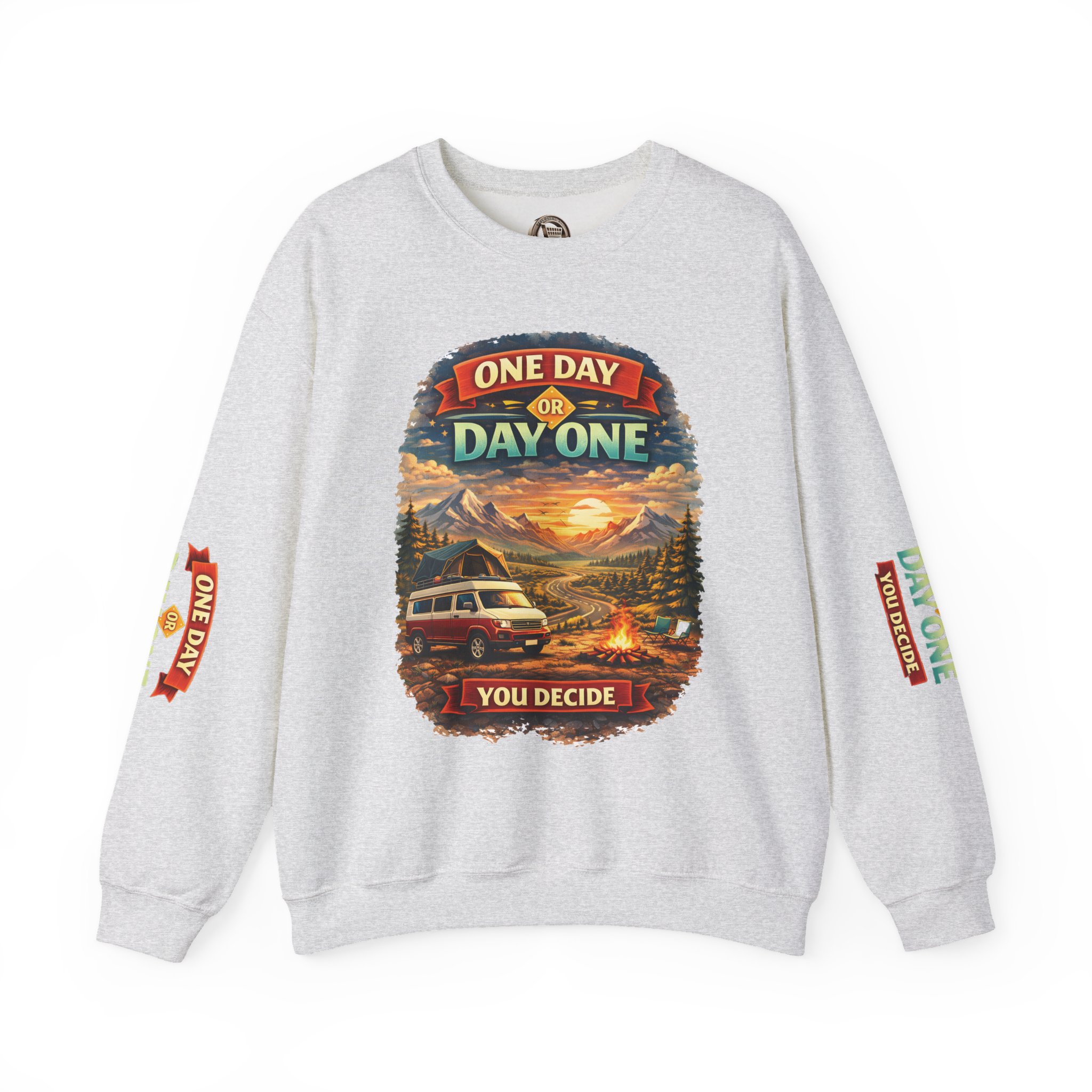 Unisex Heavy Blend™ Crewneck Sweatshirt — "One Day Or Day One" Design Scenic-Line