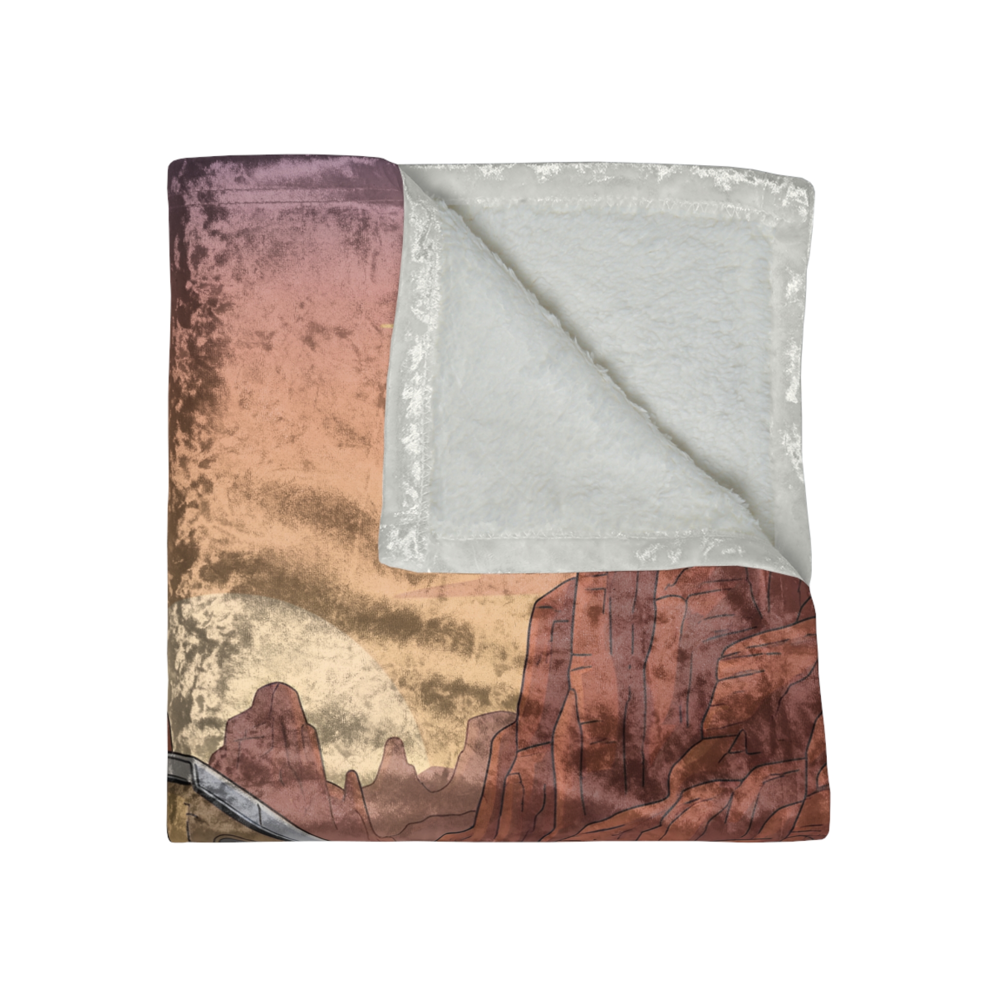 Crushed Velvet Blanket —"Desert Dreams Dusty Roads" Design Sitcom-Line (Campervan)