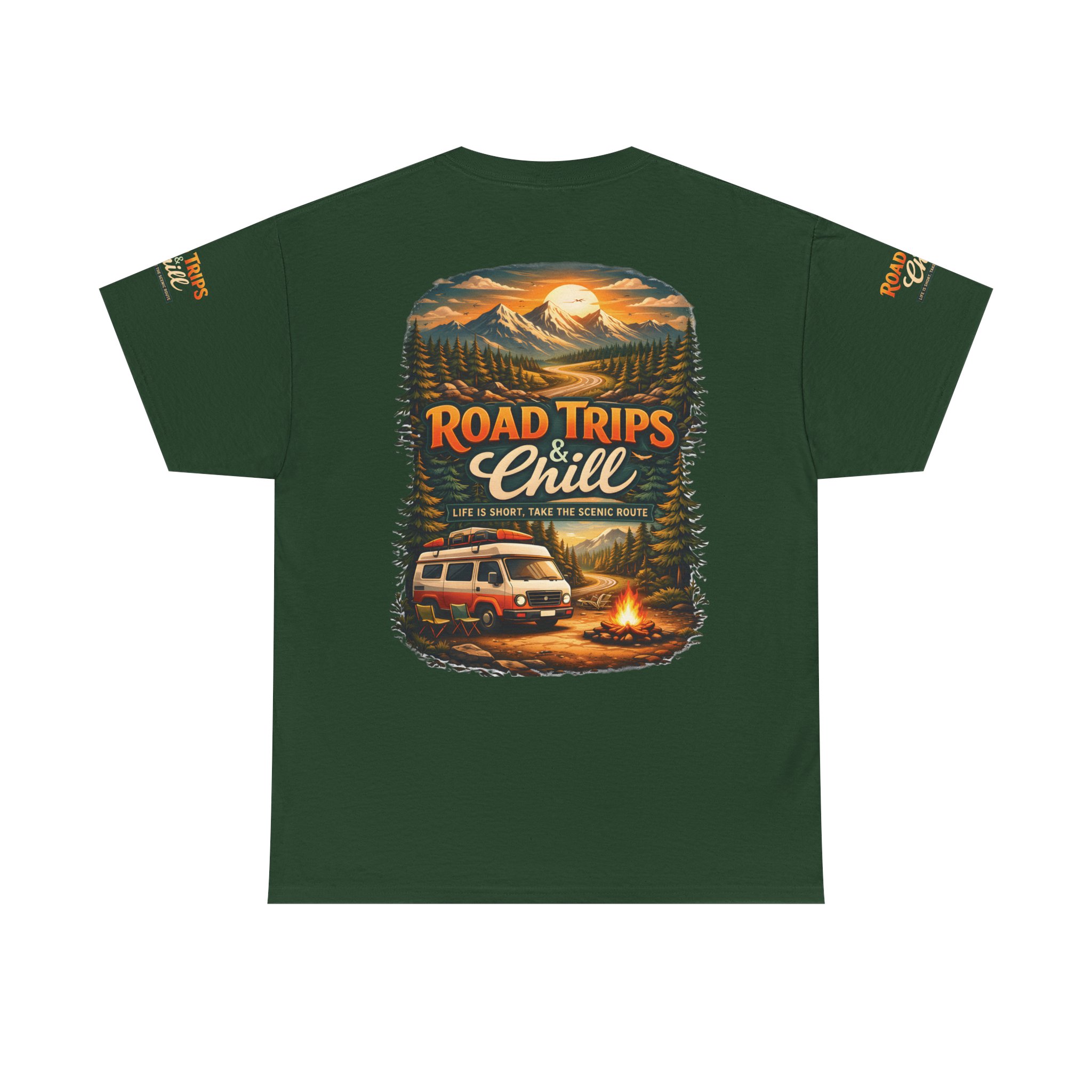 Unisex Heavy Cotton Tee — "Road Trips & Chill" Design Scenic-Line
