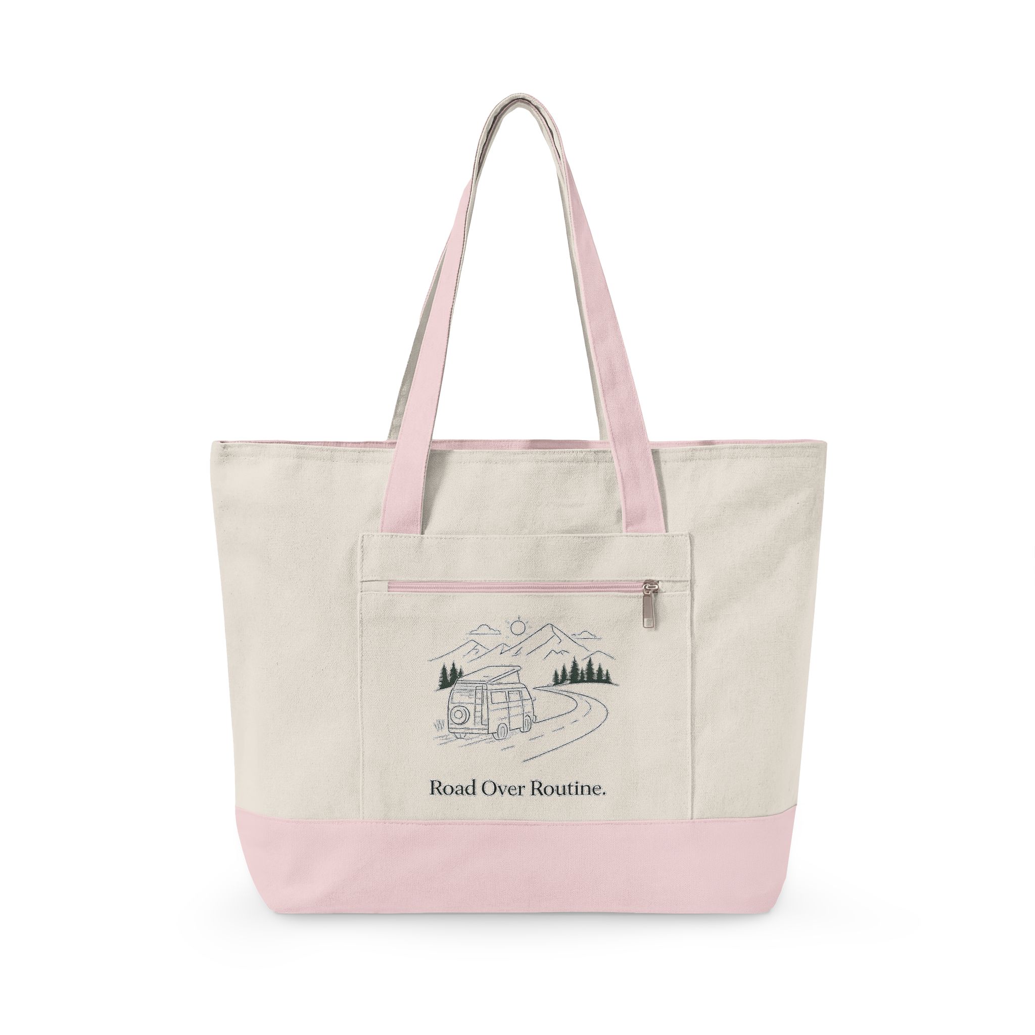 Zippered Canvas Tote — "Road Over Routine" (Design Minimal-Line)