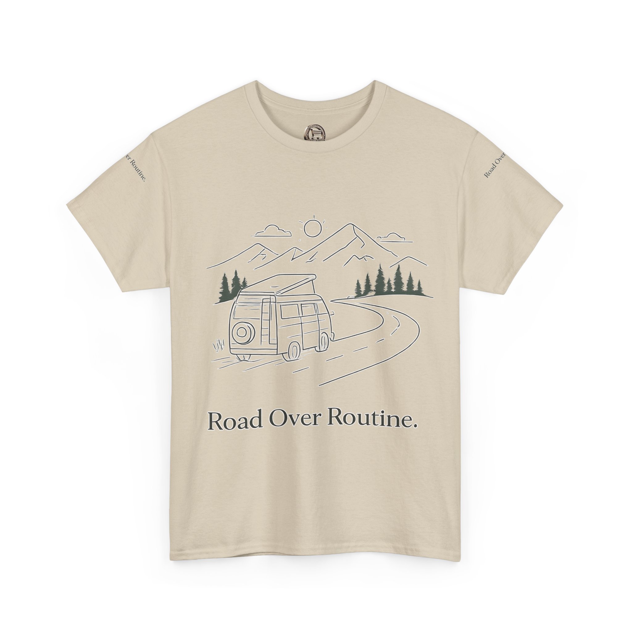 Unisex Heavy Cotton Tee — "Road Over Routine" Design Minimal-Line