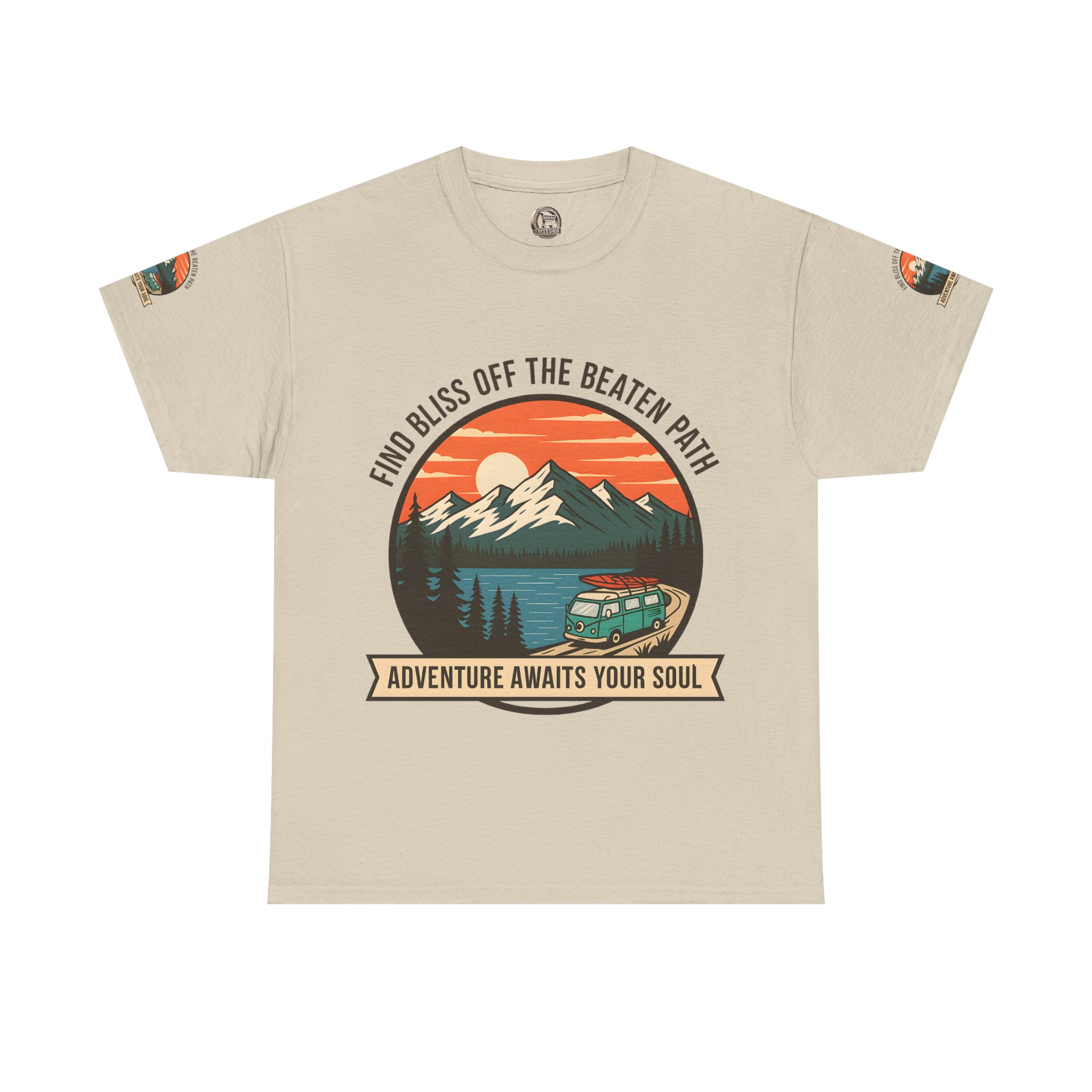 Unisex Heavy Cotton Tee — "Find Bliss Off the Beaten Path" Mountain & Camper T‑Shirt