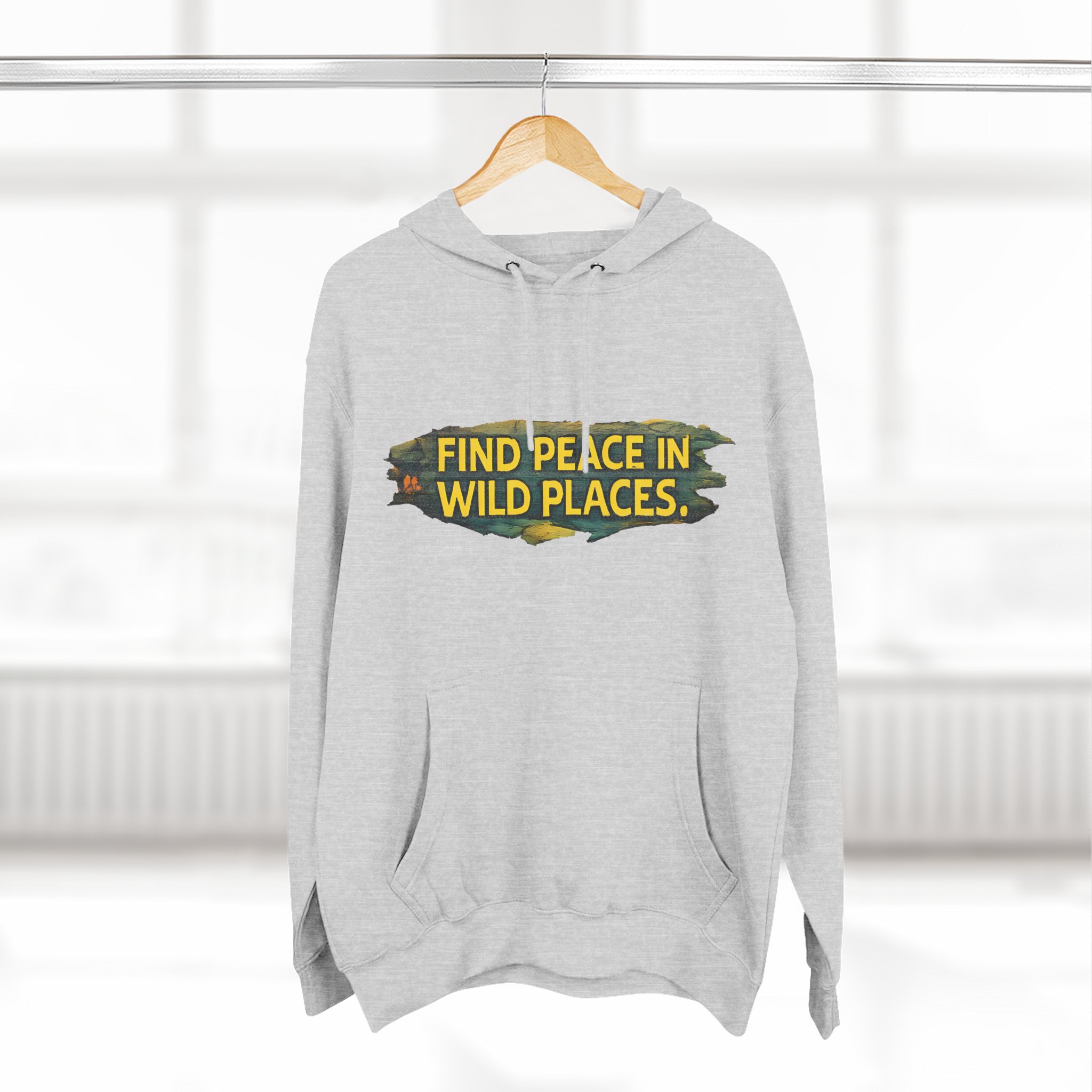 Three-Panel Fleece Hoodie - "Find Peace In Wild Places" Design Cubic-Line