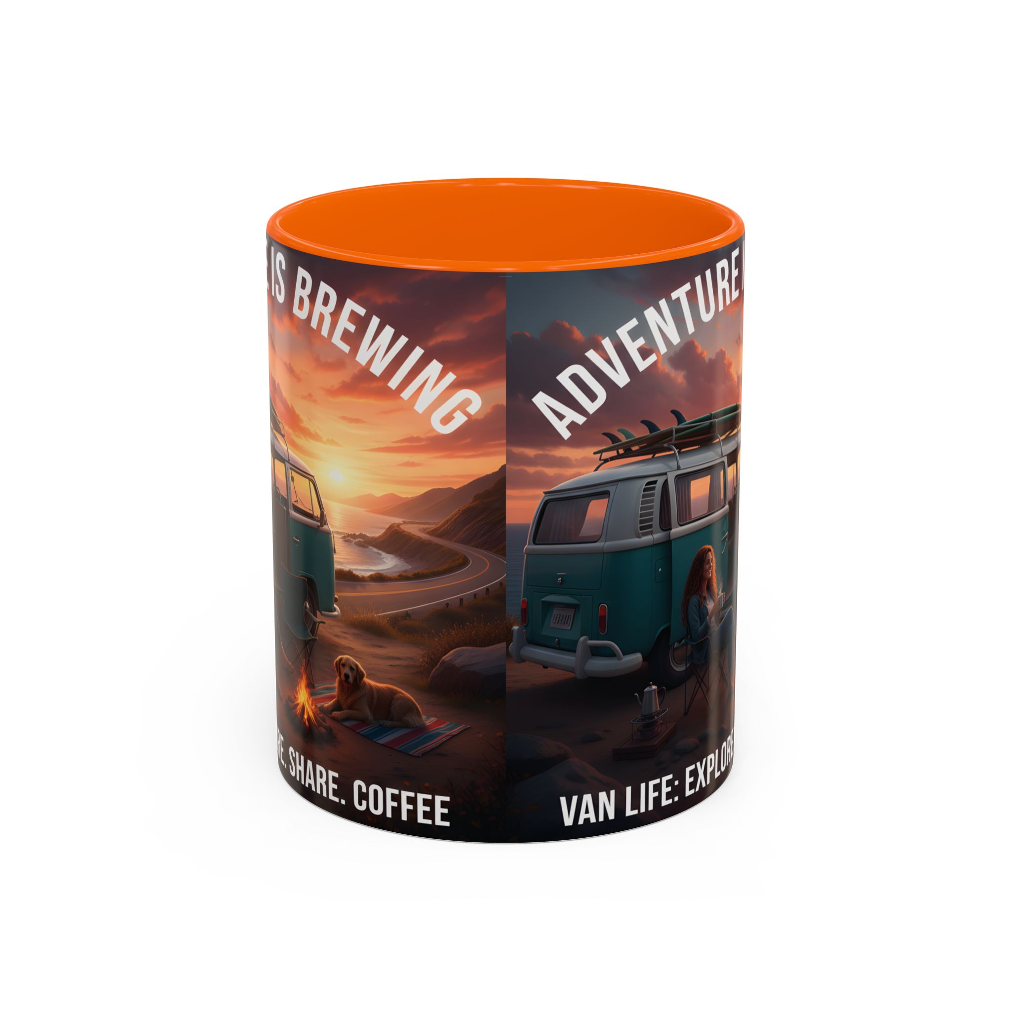 Accent Coffee Mug (11, 15oz) — "Adventure is brewing"