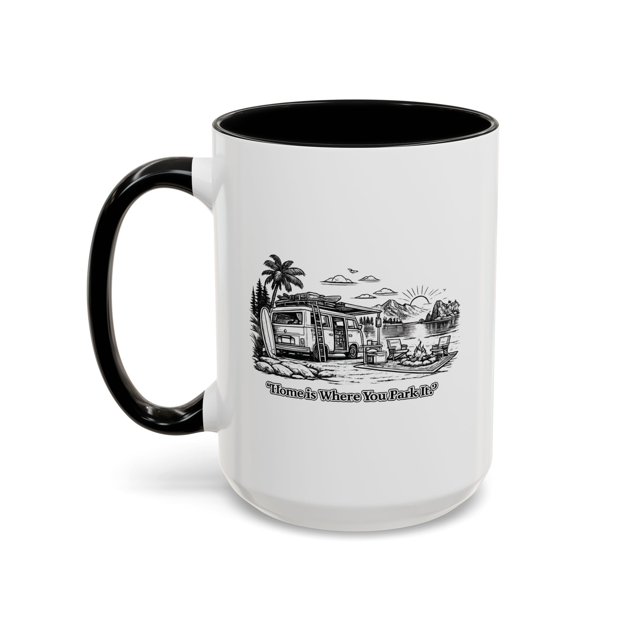 Accent Coffee Mug (11, 15oz) — "Home Is Where You Park It" Design Minimal-Line
