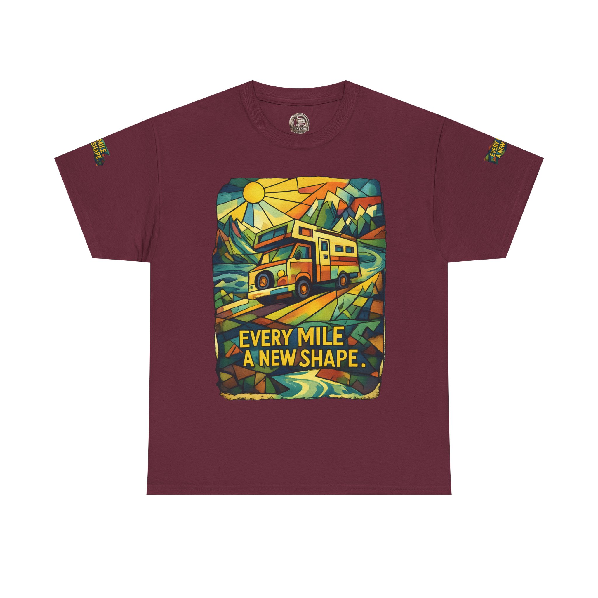 Unisex Heavy Cotton Tee — "Every Mile A New Shape" Design Cubic-Line