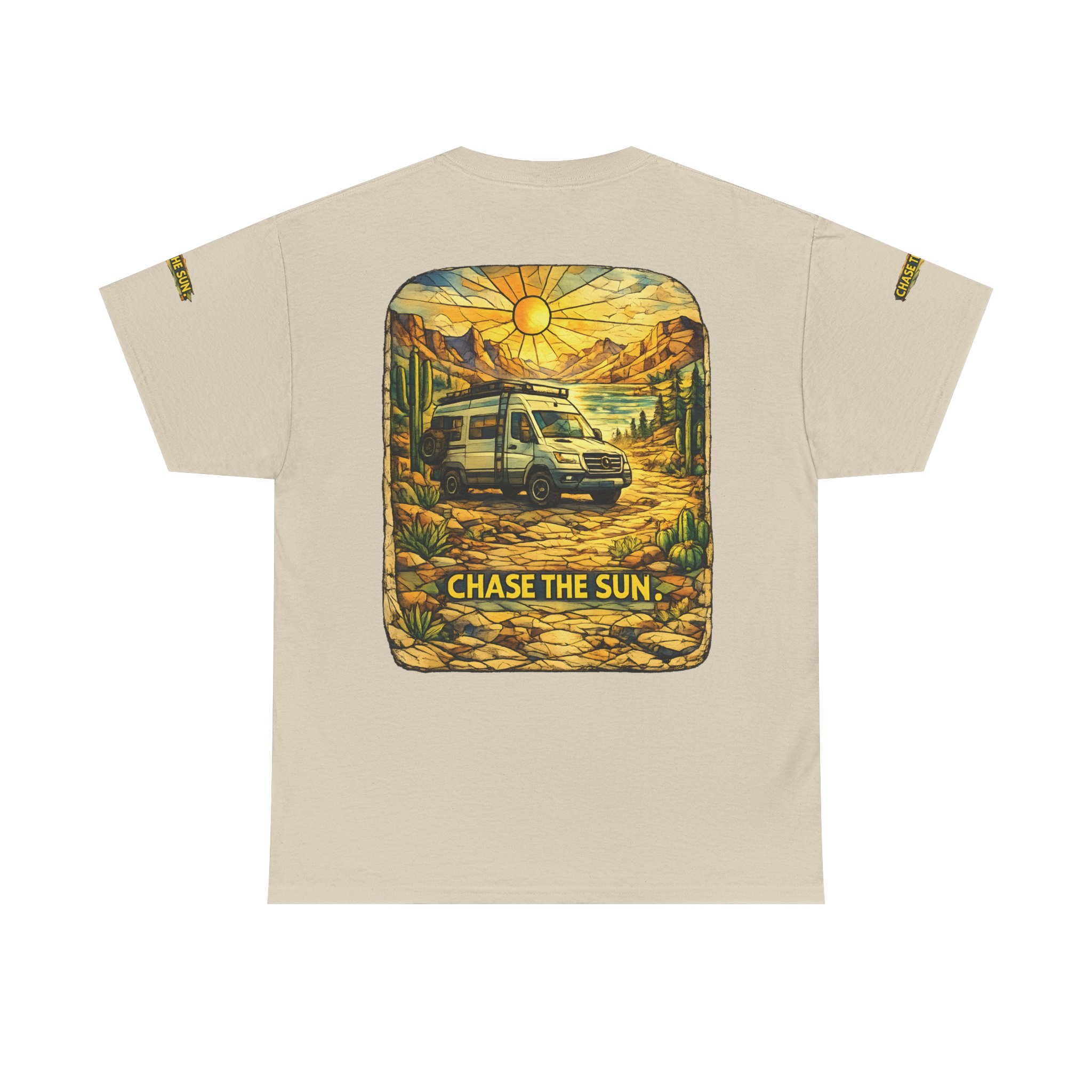 Unisex Heavy Cotton Tee — "Chase The Sun" Design Cubic-Line