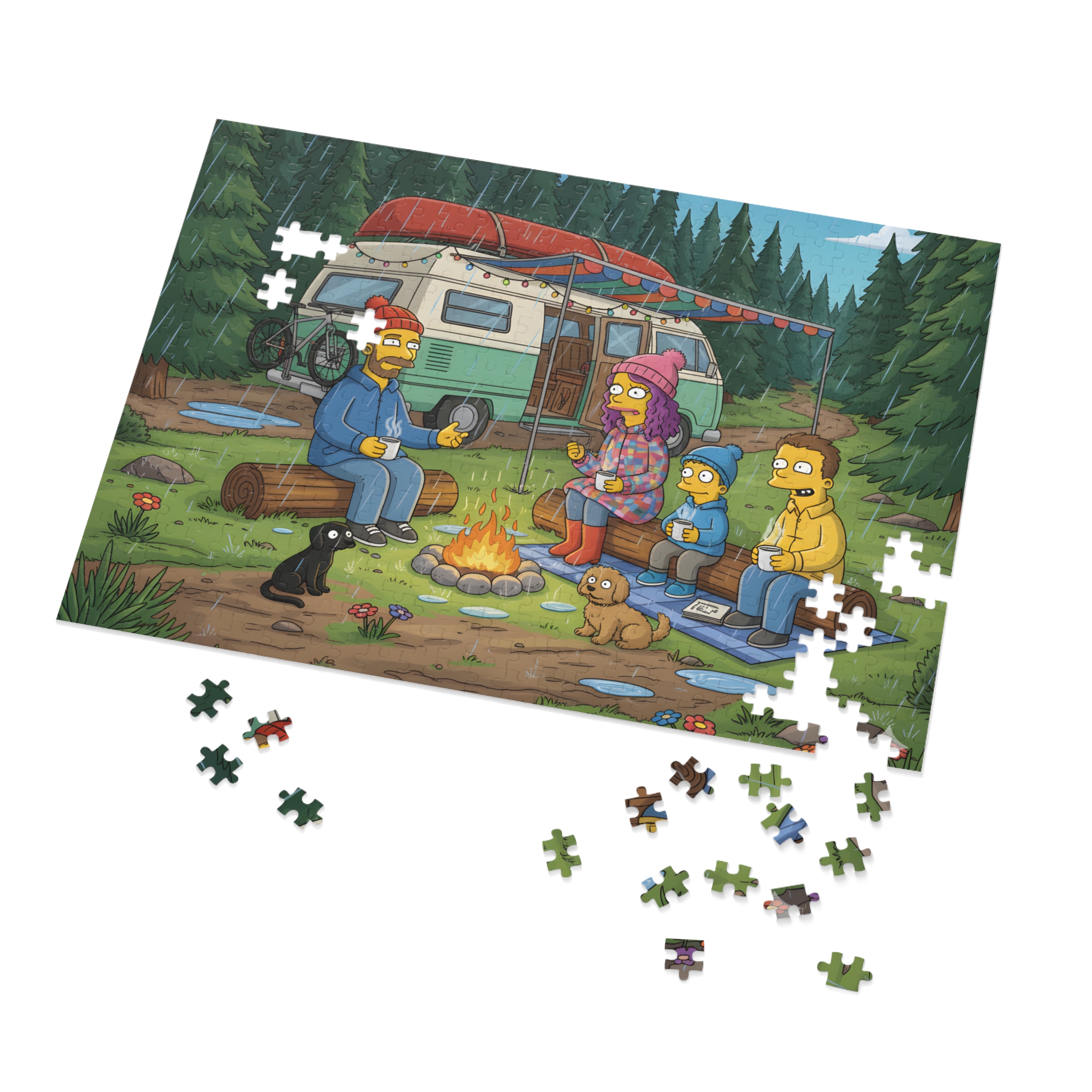 Jigsaw Puzzle with Tin — Outdoor Camper Scene