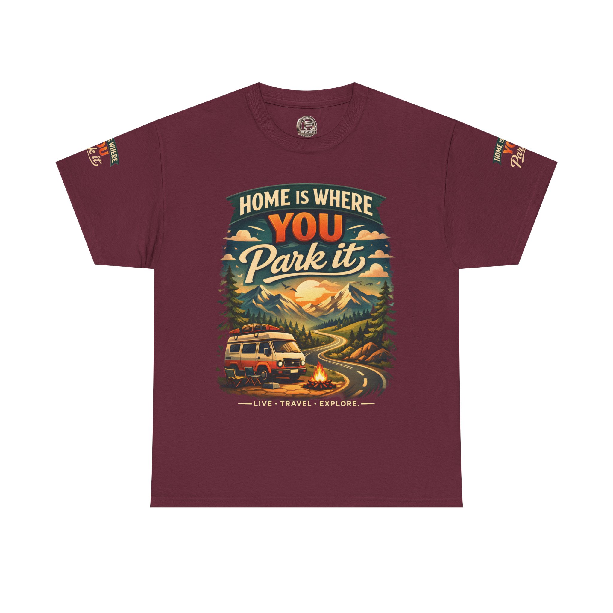 Unisex Heavy Cotton Tee — "Hom Is Where You Park It" Design Scenic-Line