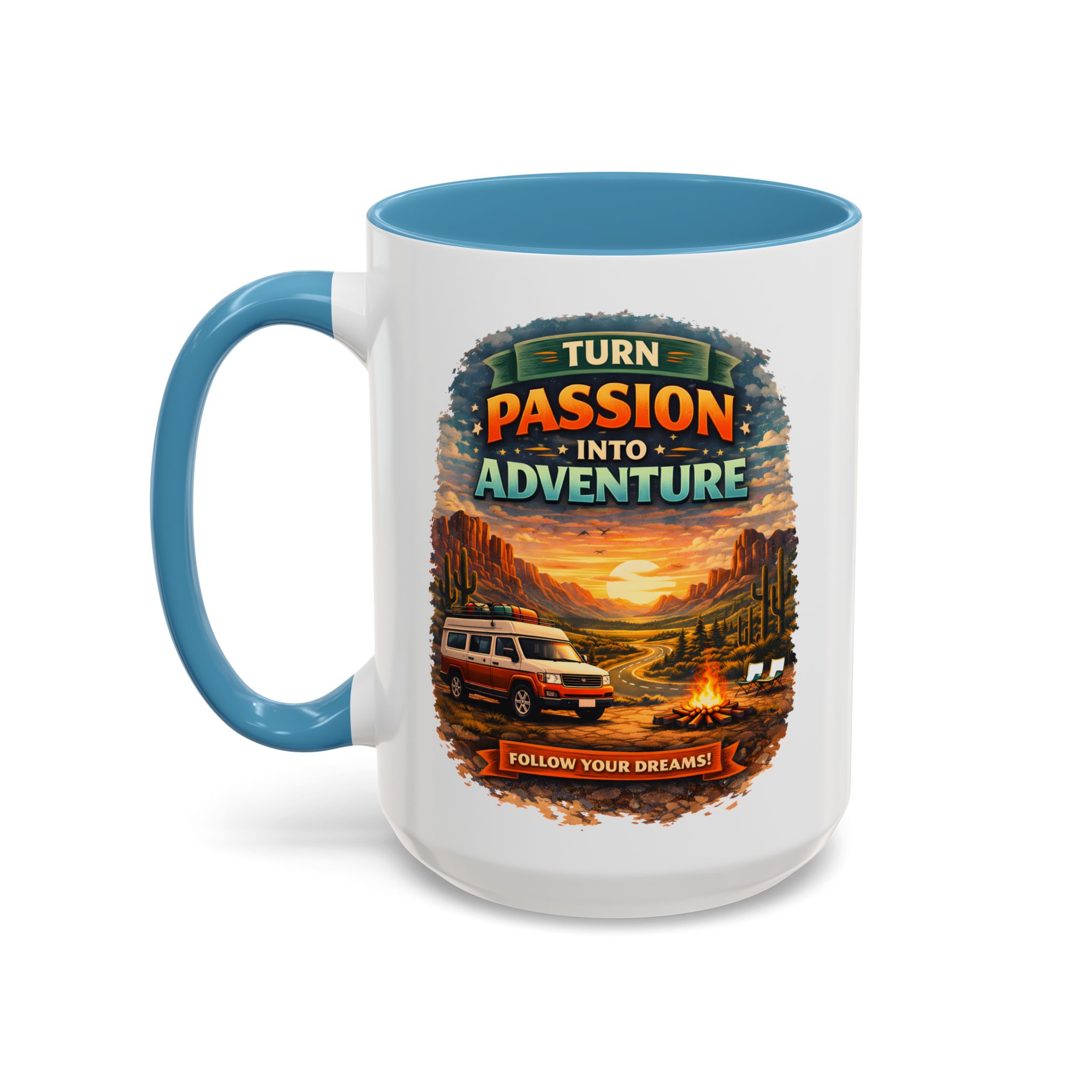 Accent Coffee Mug (11, 15oz) — "Turn Passion Into Adventure" Design Scenic-Line