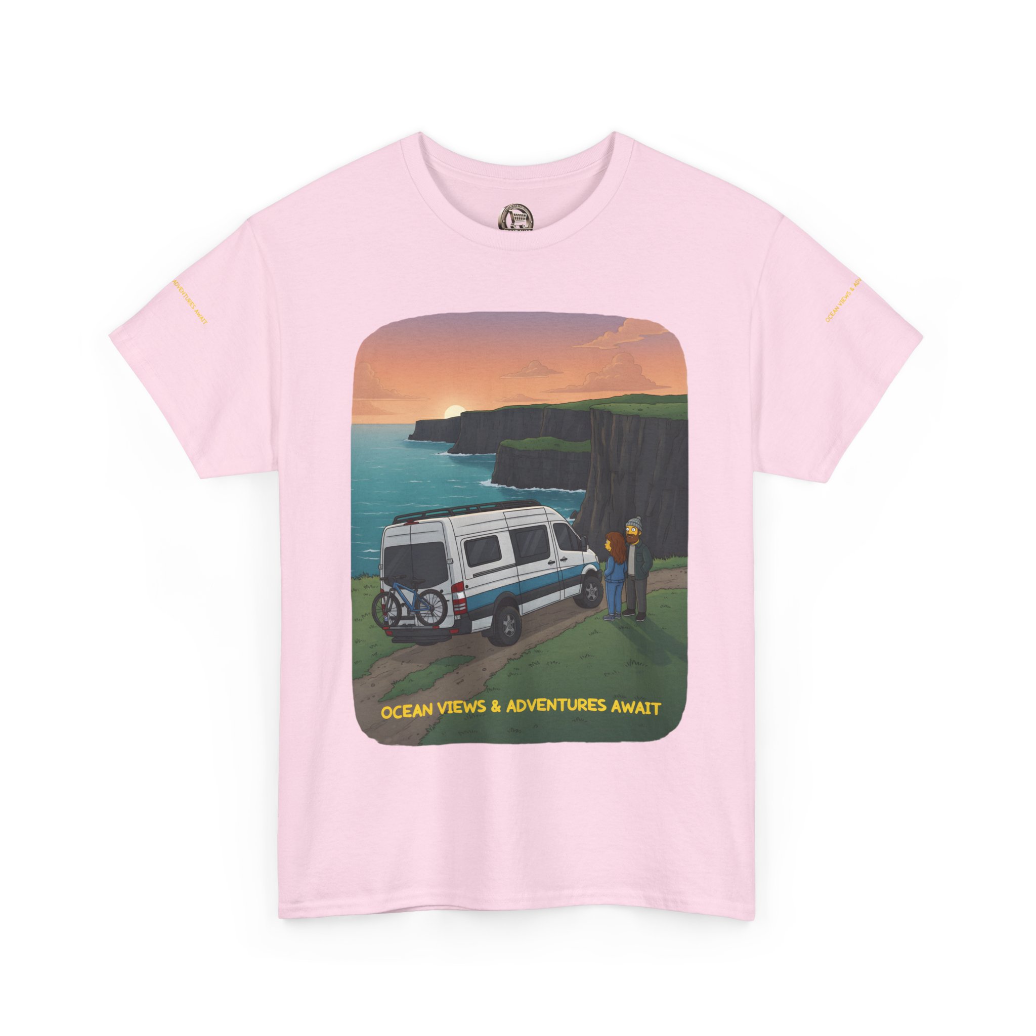 Unisex Heavy Cotton Tee — "Ocean Views-Adventures Awaits" Design Sitcom-Line