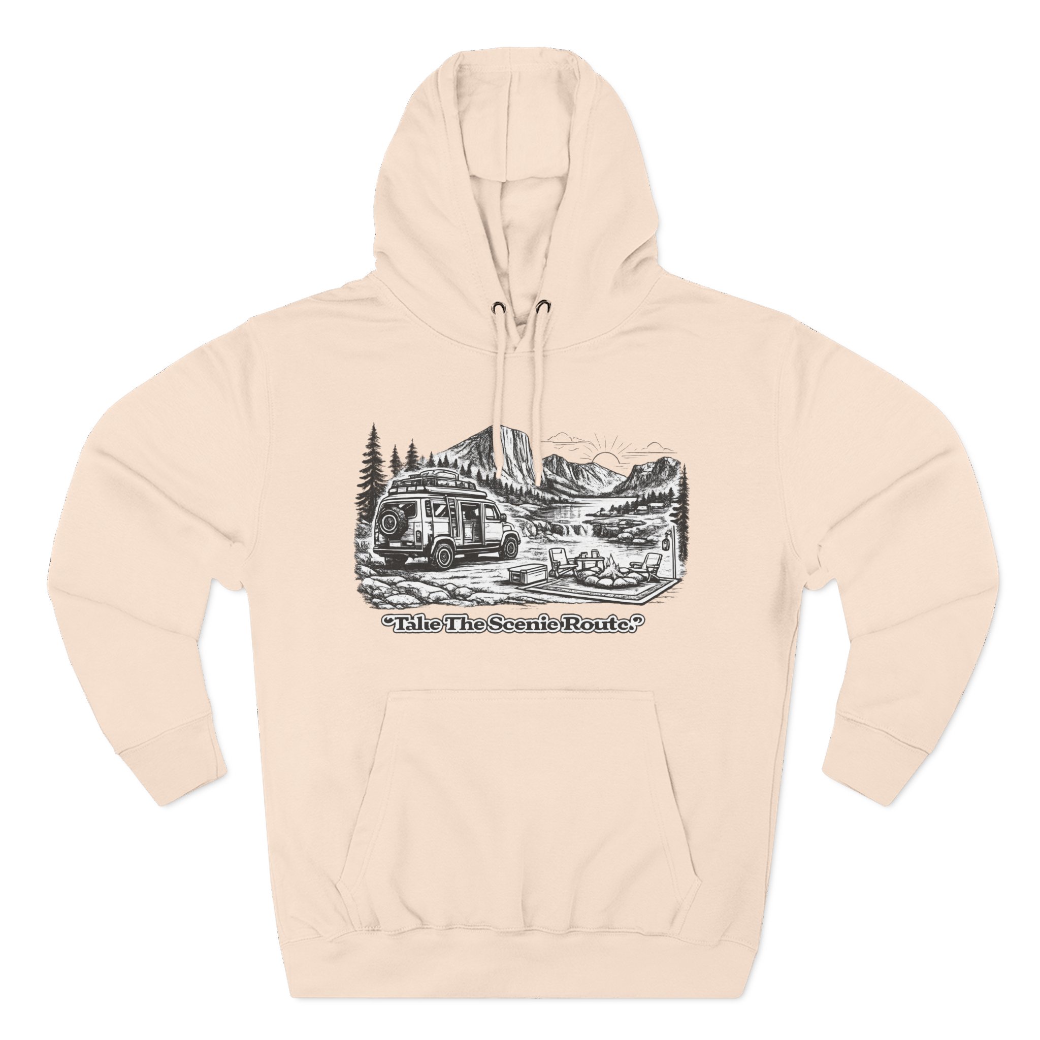 800381268646347792_2048.jpeg Three-Panel Fleece Hoodie - "Take The Scenic Route" Design Minimal-Line