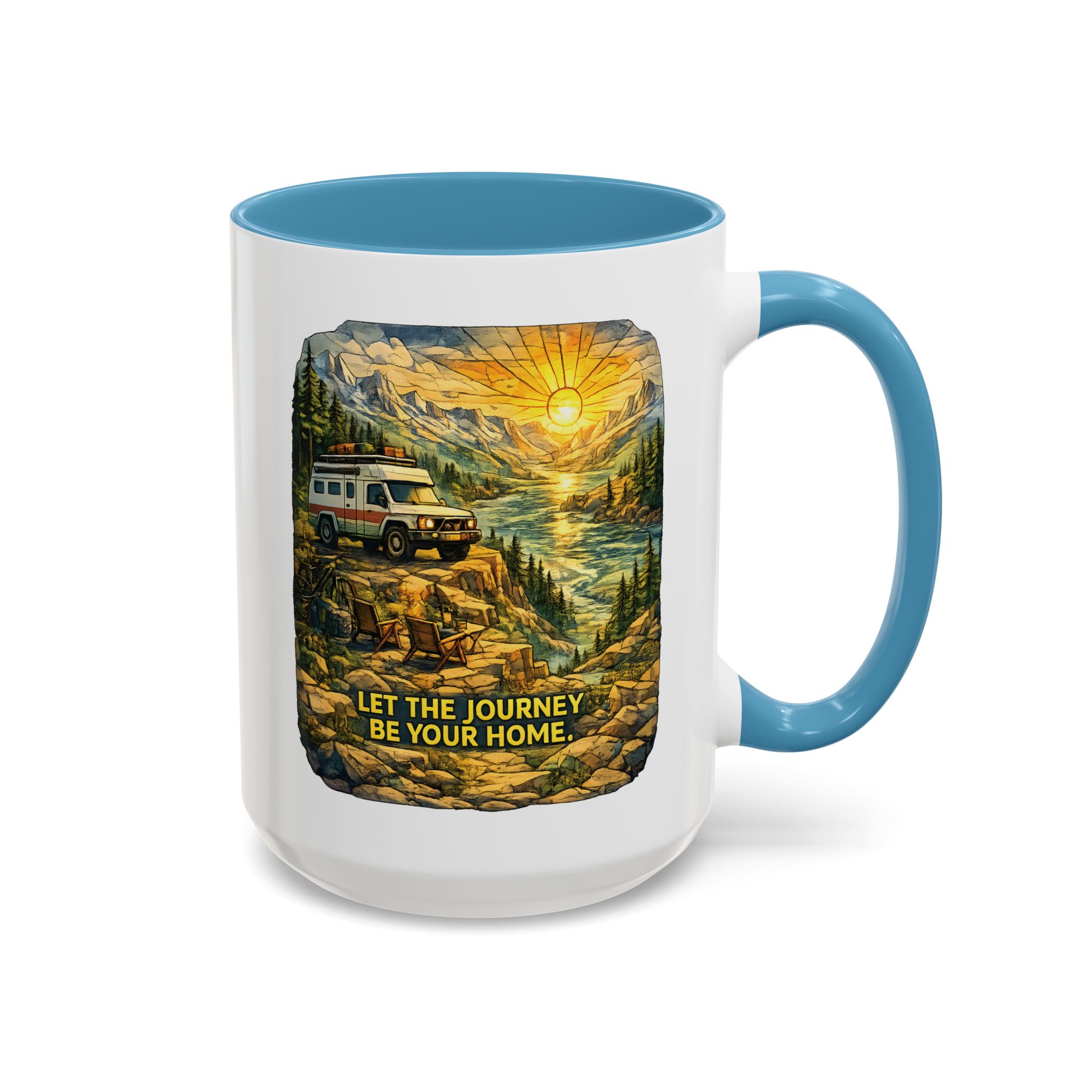 Accent Coffee Mug (11, 15oz) — "Let The Journey Be Your Home" Design Cubic-Line