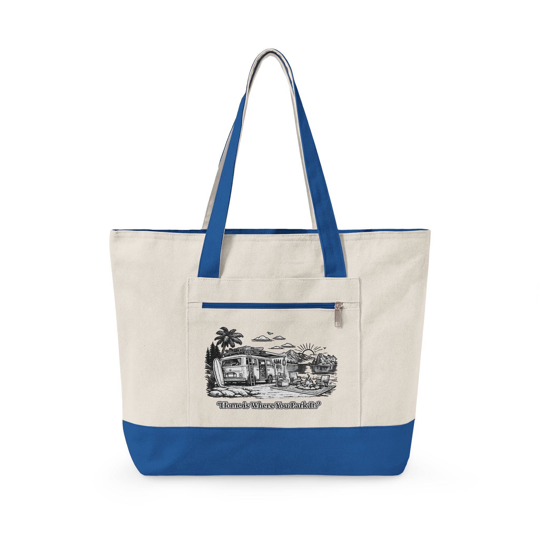 Zippered Canvas Tote — "Adventure Is Where You park It" (Design Minimal-Line)