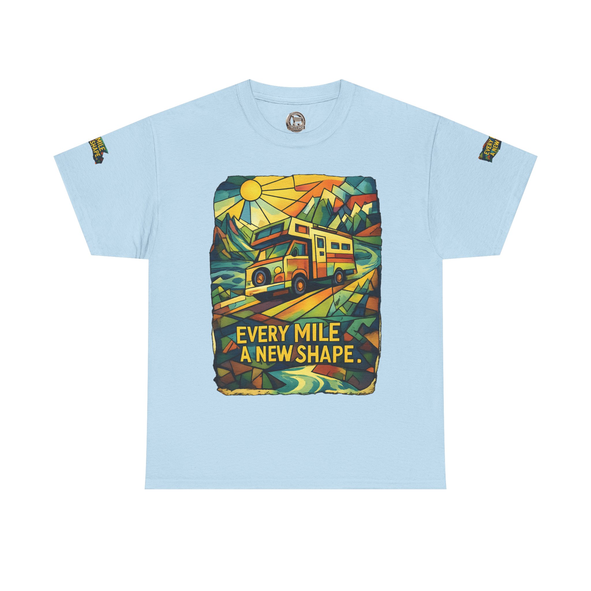 Unisex Heavy Cotton Tee — "Every Mile A New Shape" Design Cubic-Line