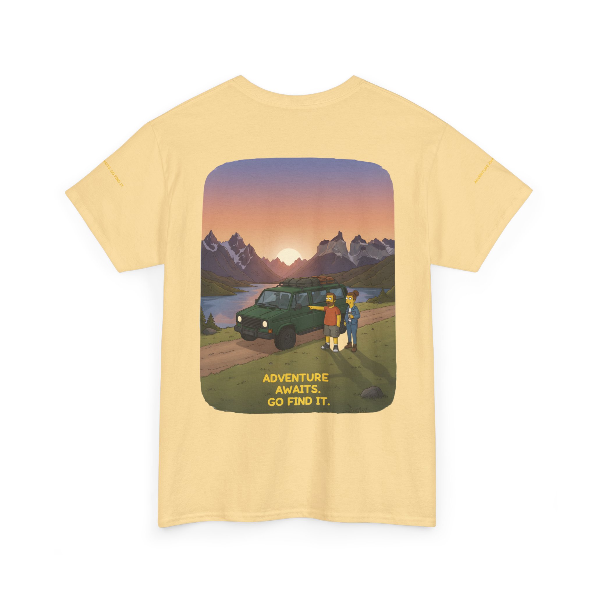 Unisex Heavy Cotton Tee — "Adventure Awaits-Go Find It" Design Sitcom-Line