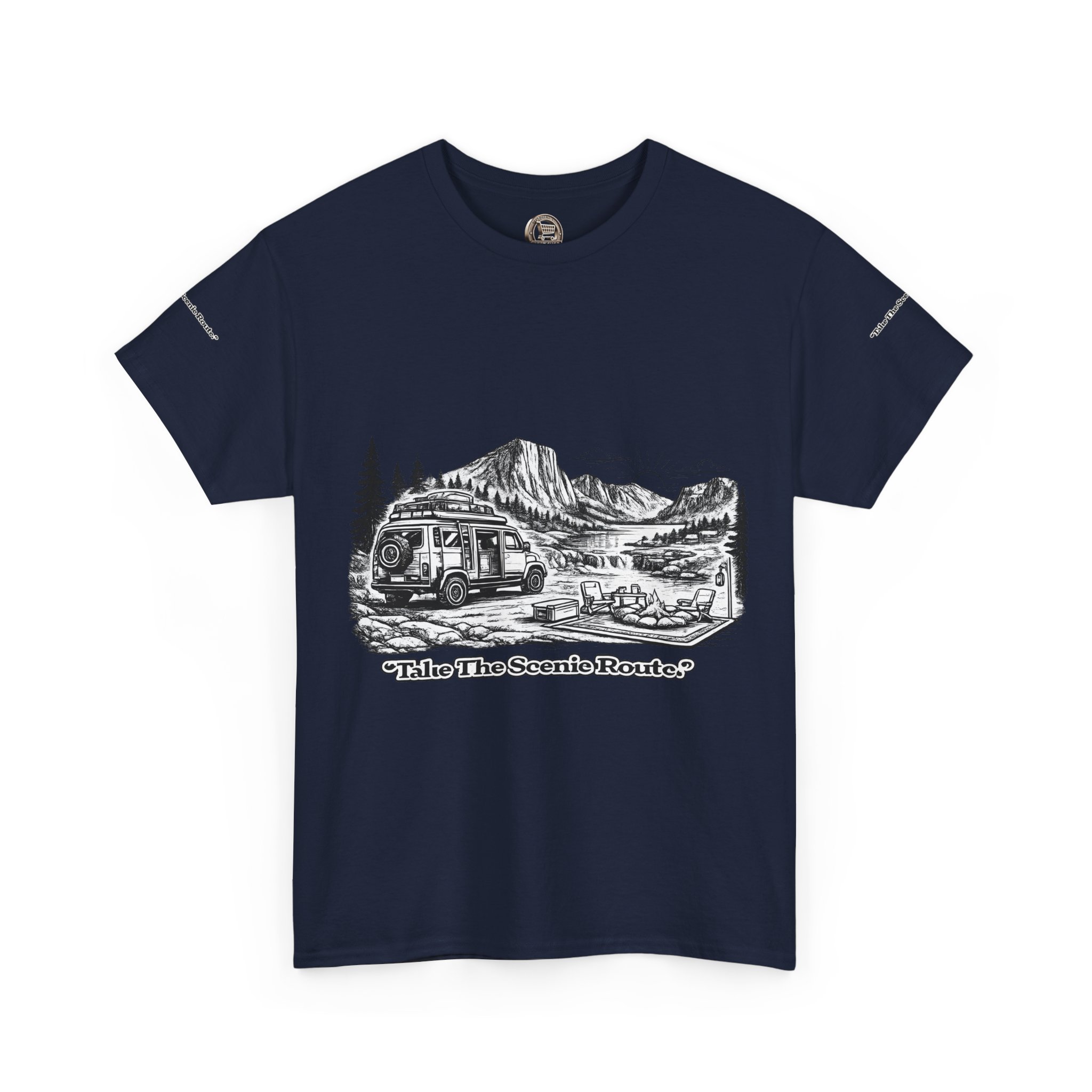 Unisex Heavy Cotton Tee — "Take The Scenic Route" Design Minimal-Line
