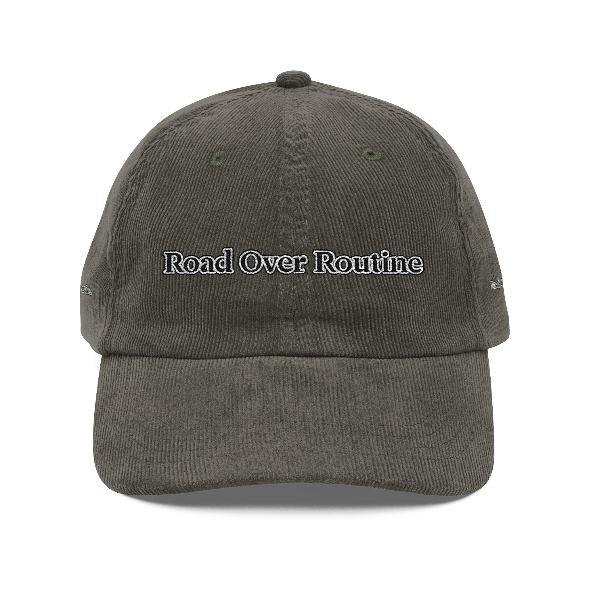Vintage Corduroy Cap (Embroidery) — "Road over Routine" Embroidered Hat