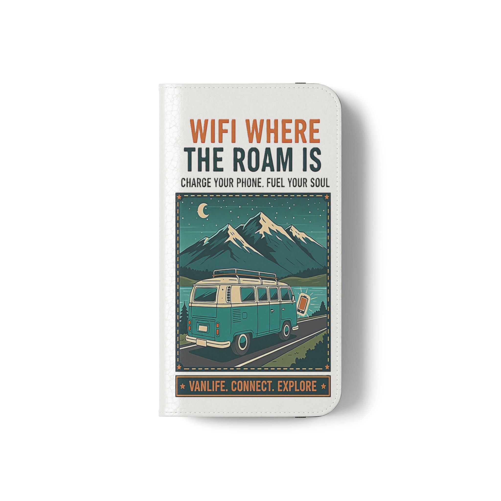 Flip Phone Case — “WiFi Where the Roam Is” Vanlife Wallet Case