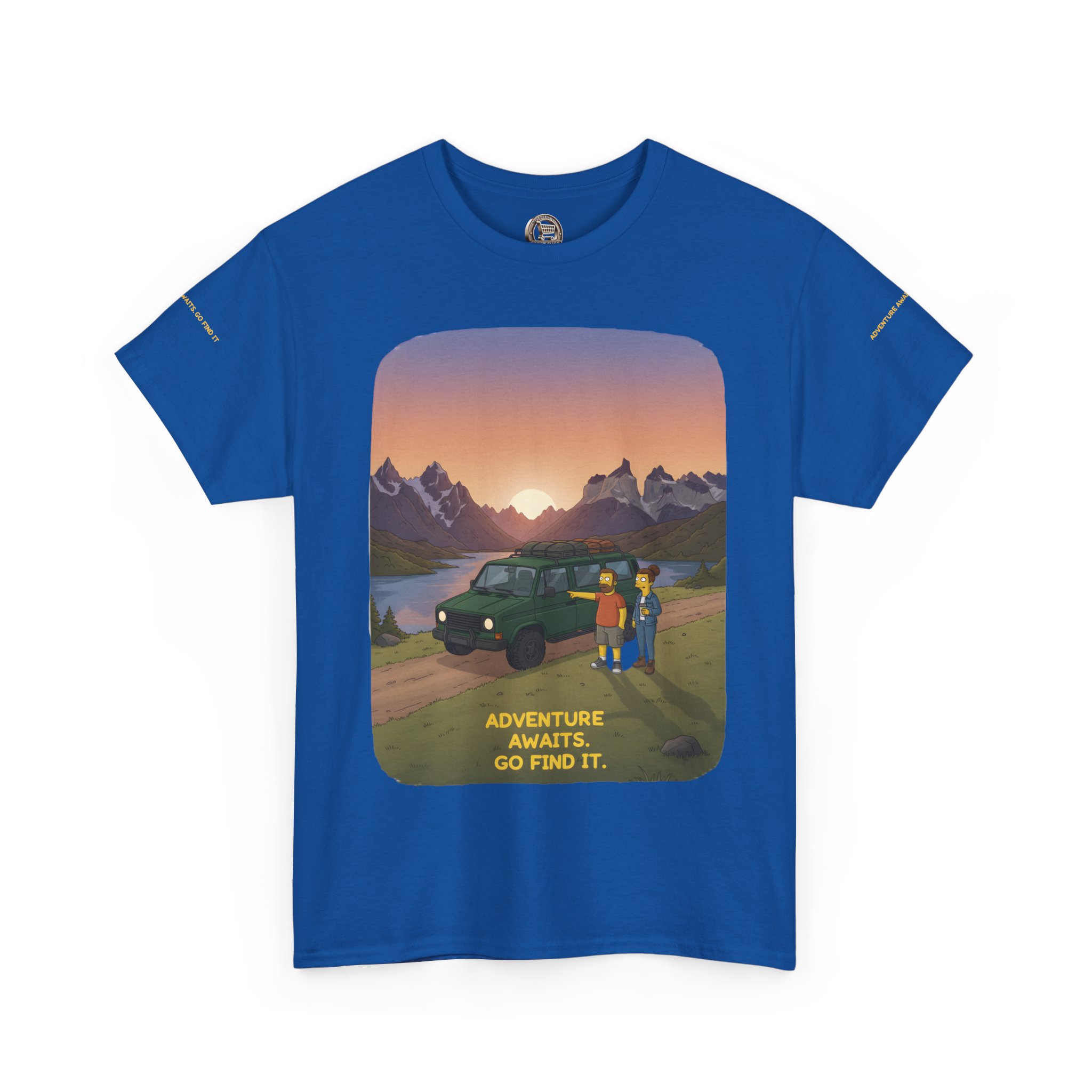 Unisex Heavy Cotton Tee — "Adventure Awaits-Go Find It" Design Sitcom-Line