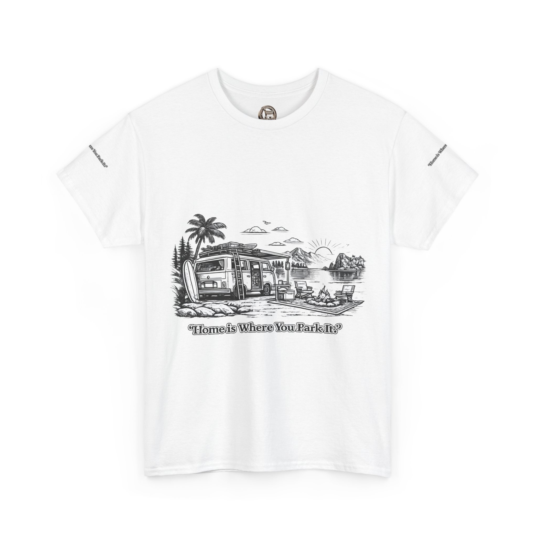 8015149523096362601_2048.jpeg Unisex Heavy Cotton Tee — "Home Is Where You Park It" Design Minimal-Line
