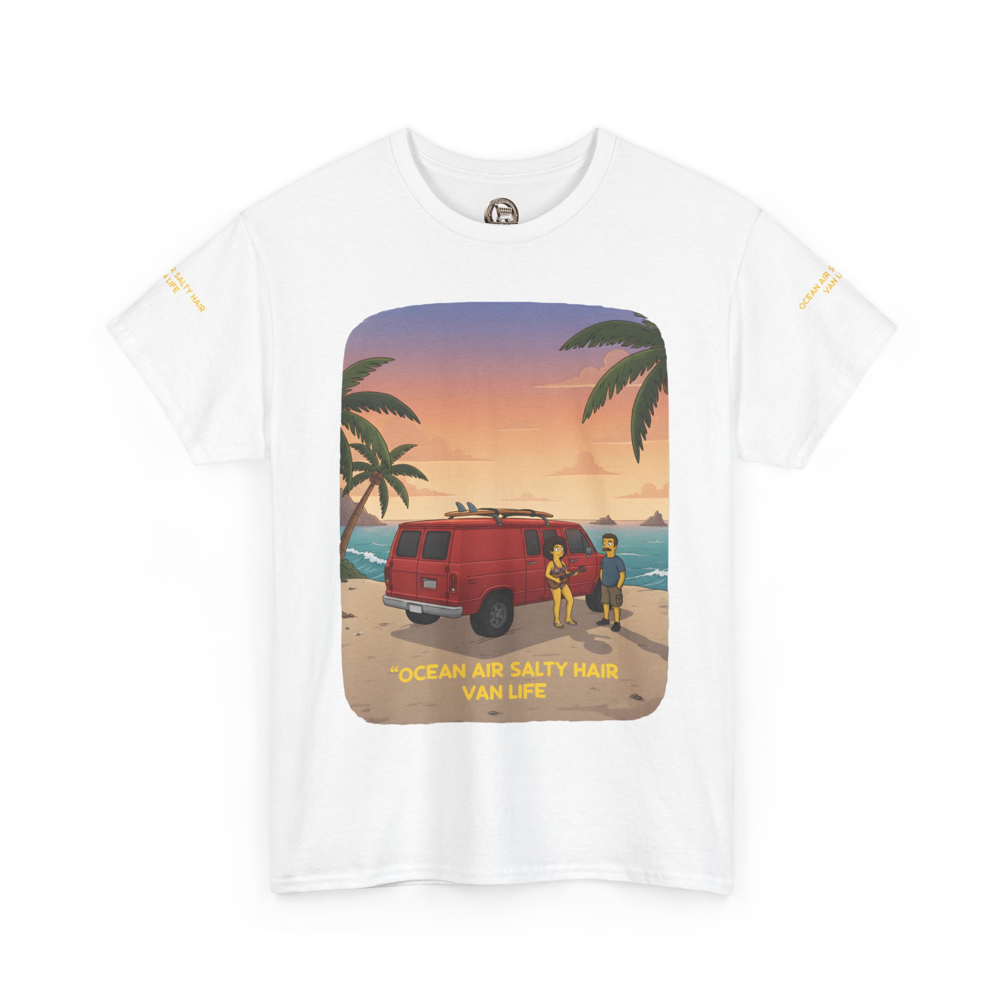 Unisex Heavy Cotton Tee — "Ocean Air Salty Hair Van Life" Design Sitcom-Line