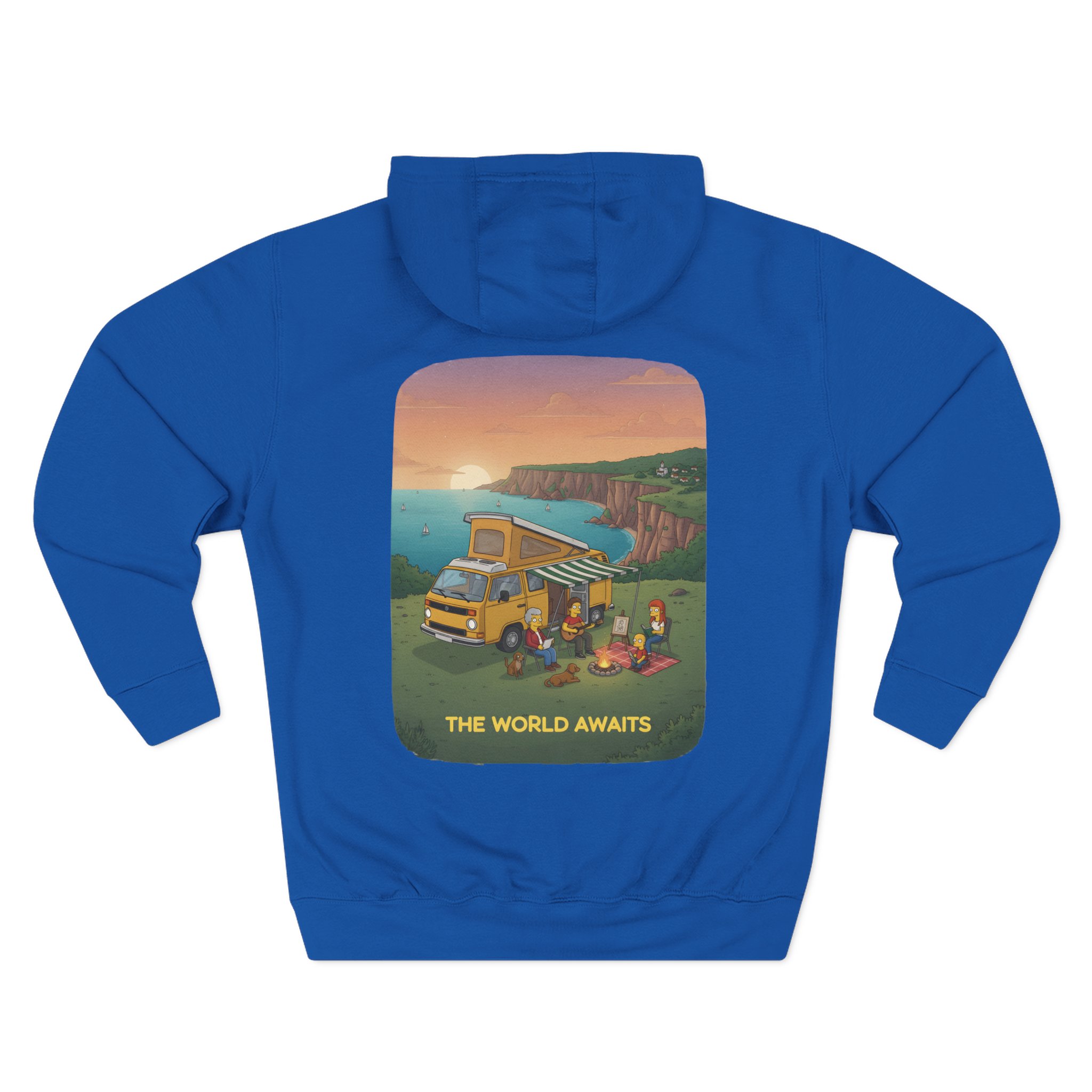 Three-Panel Fleece Hoodie - "The World Awaits" Design Sitcom-Line