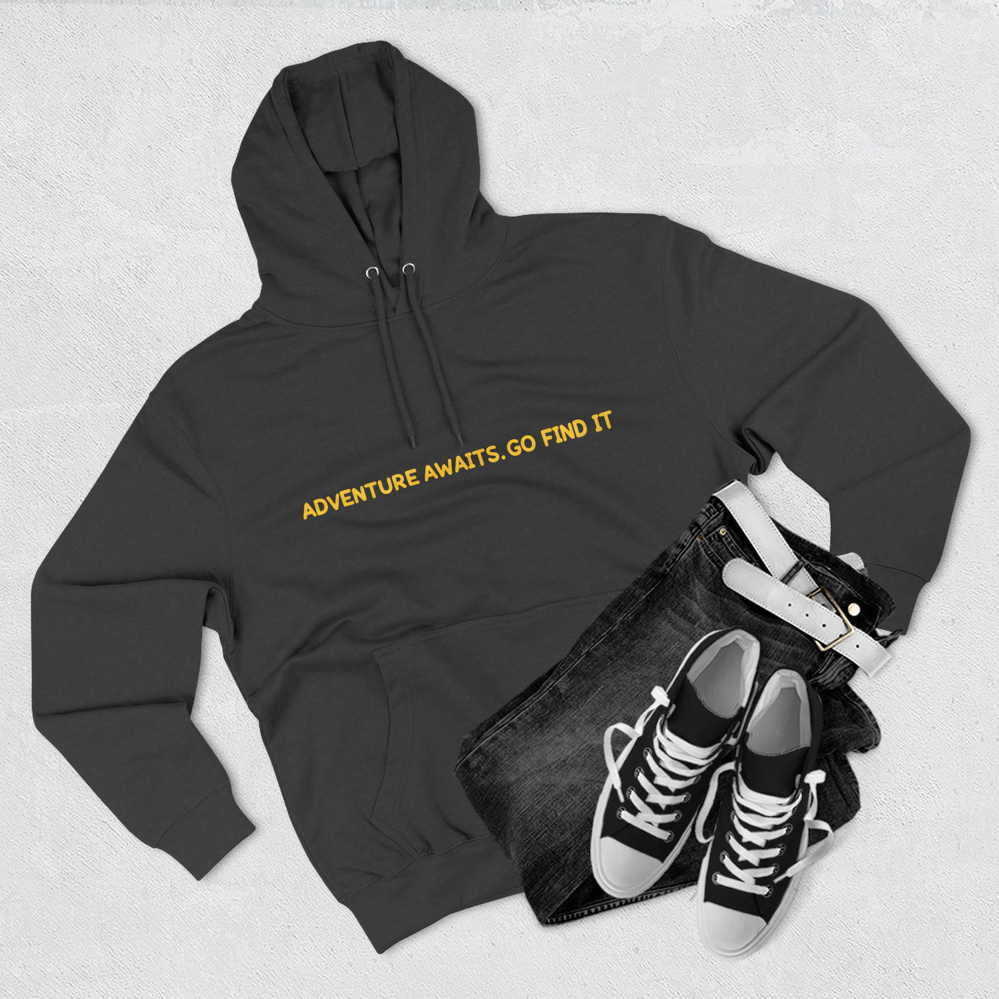 Three-Panel Fleece Hoodie - "Adventure Awaits-Go Find It" Design Sitcom-Line