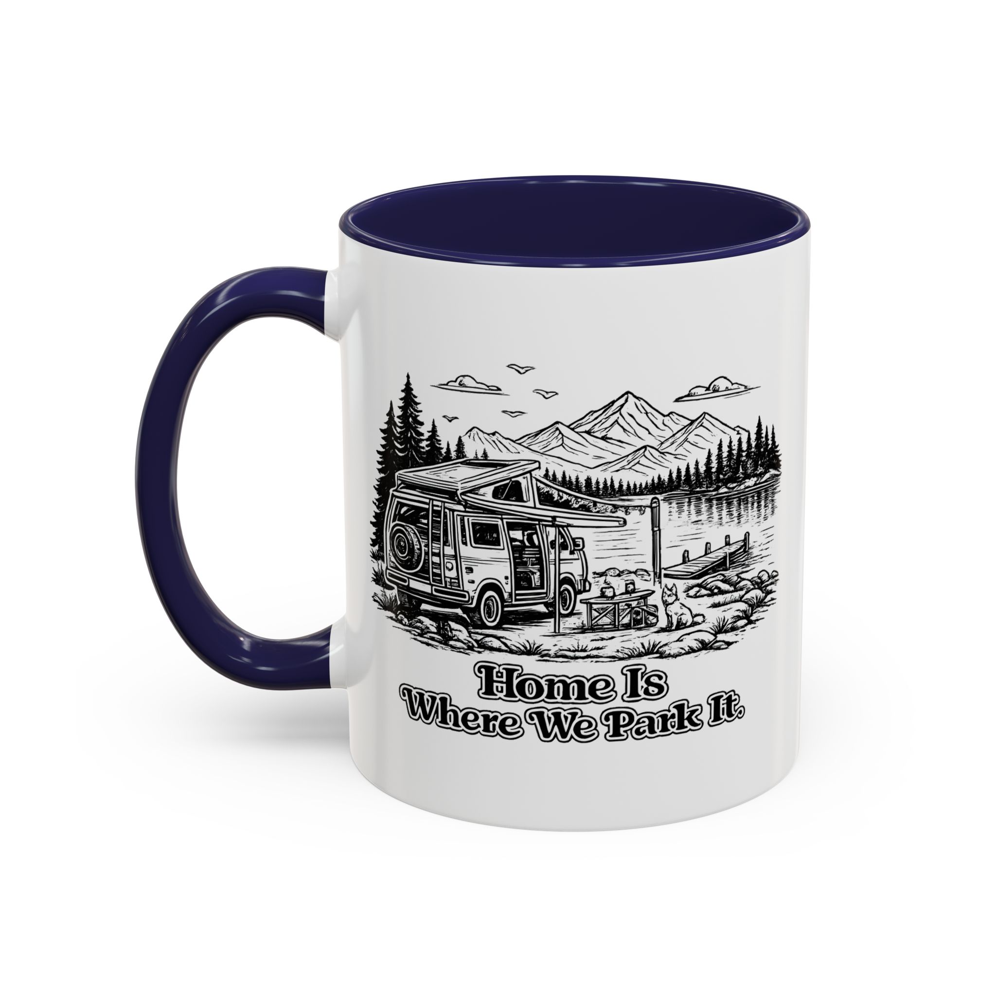 Accent Coffee Mug (11, 15oz) — "Home Is Where You Park It" Design Minimal-Line