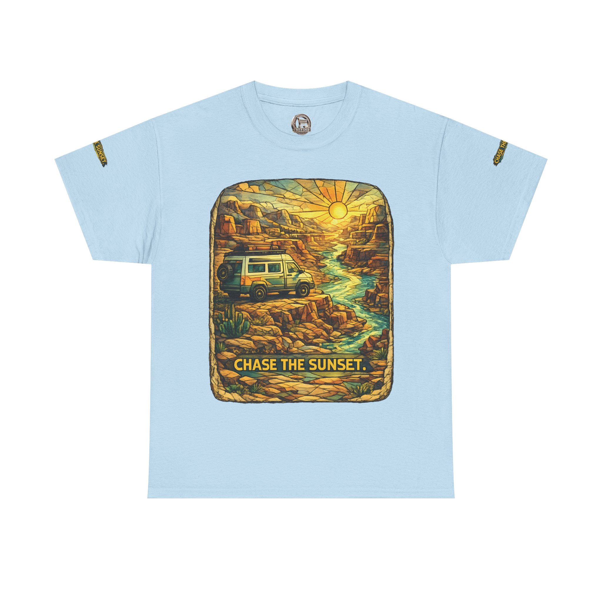 8042934152395282857_2048.jpeg Unisex Heavy Cotton Tee — "Chase The Sunset" Design Cubic-Line