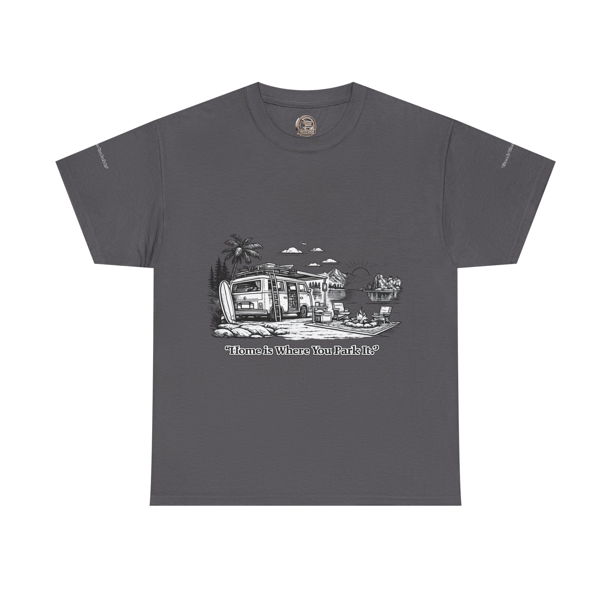 8049651039224278526_2048.jpeg Unisex Heavy Cotton Tee — "Home Is Where You Park It" Design Minimal-Line