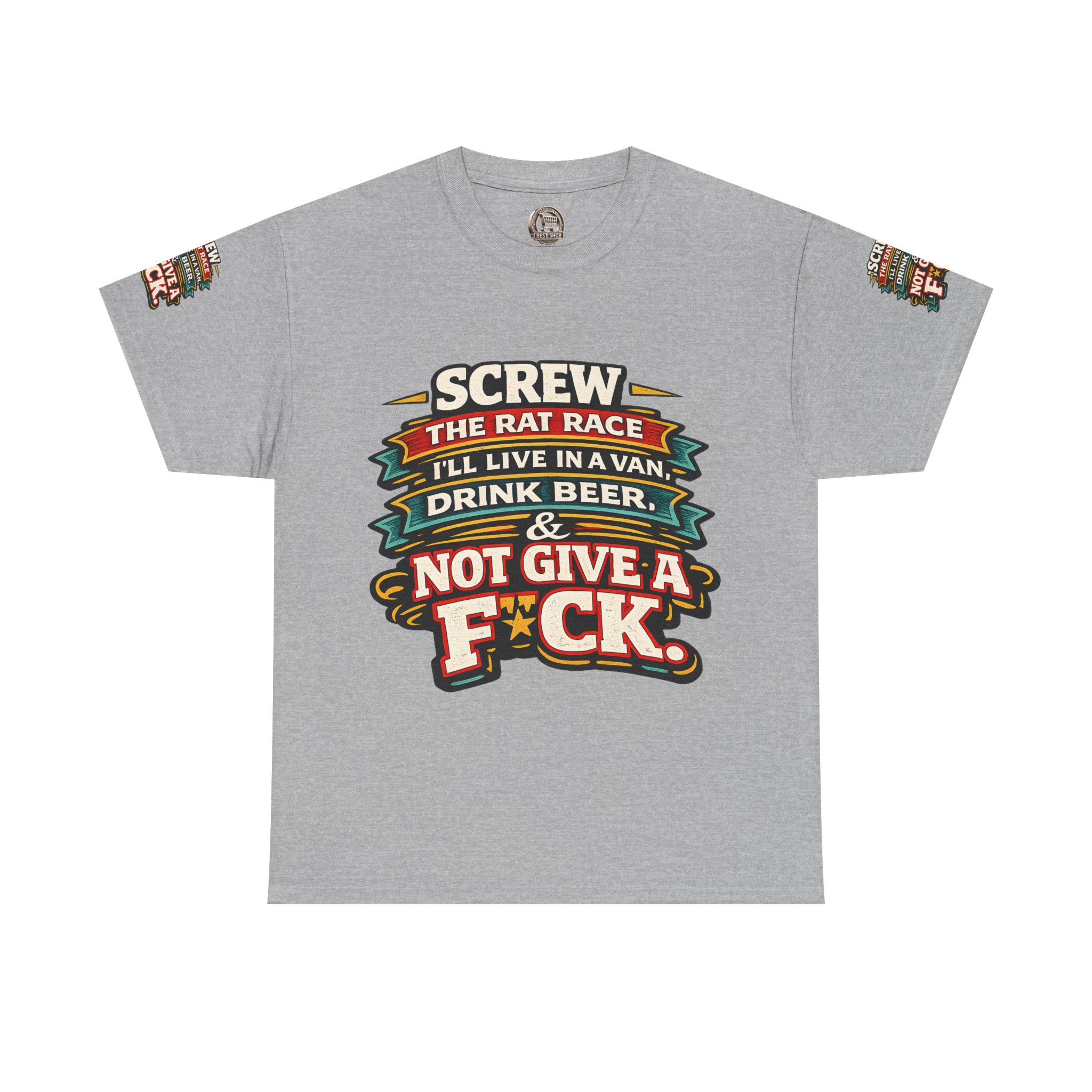 Unisex Heavy Cotton Tee — "Screw The Rat Race" Design F**K-Line