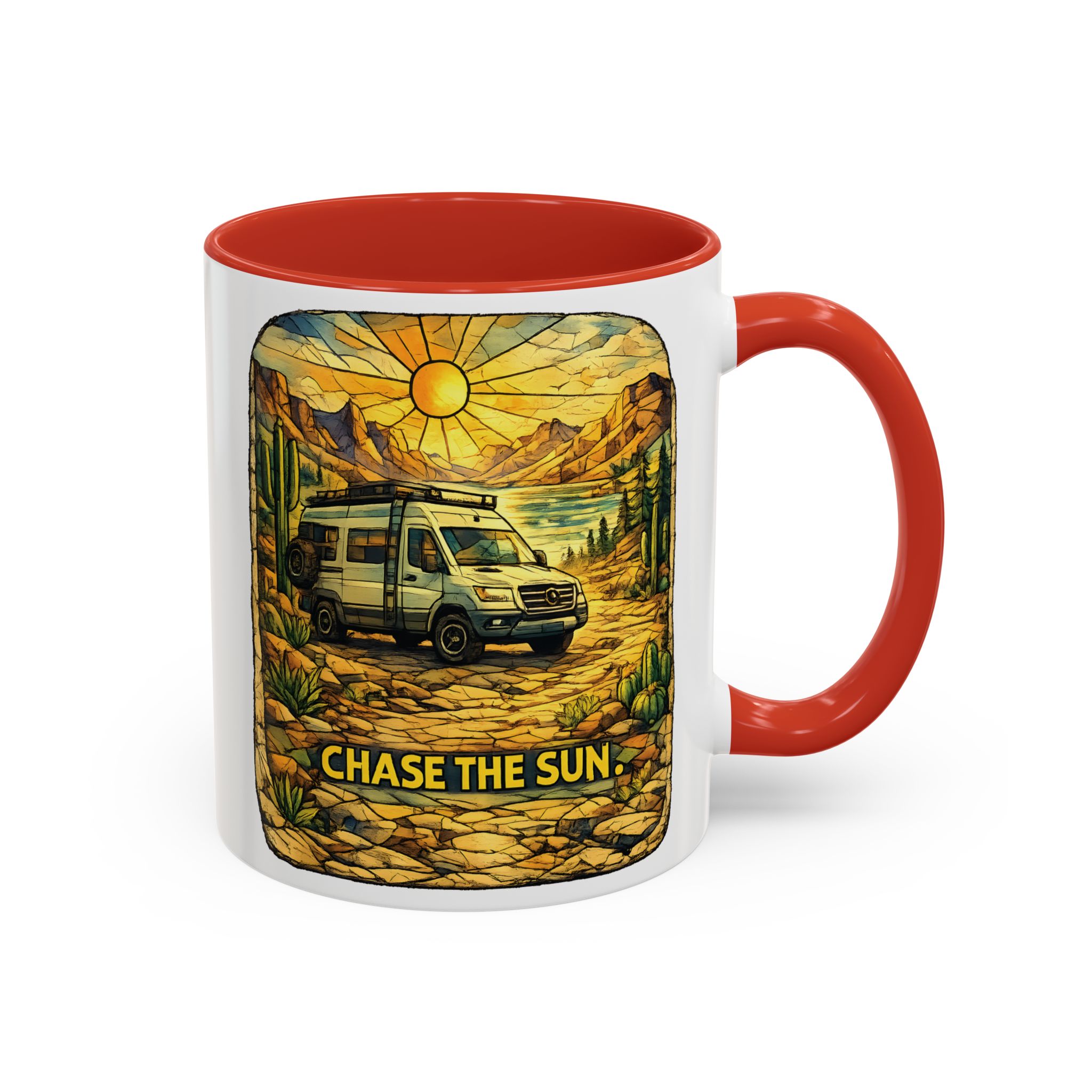 Accent Coffee Mug (11, 15oz) — "Chase The Sun" Design Cubic-Line