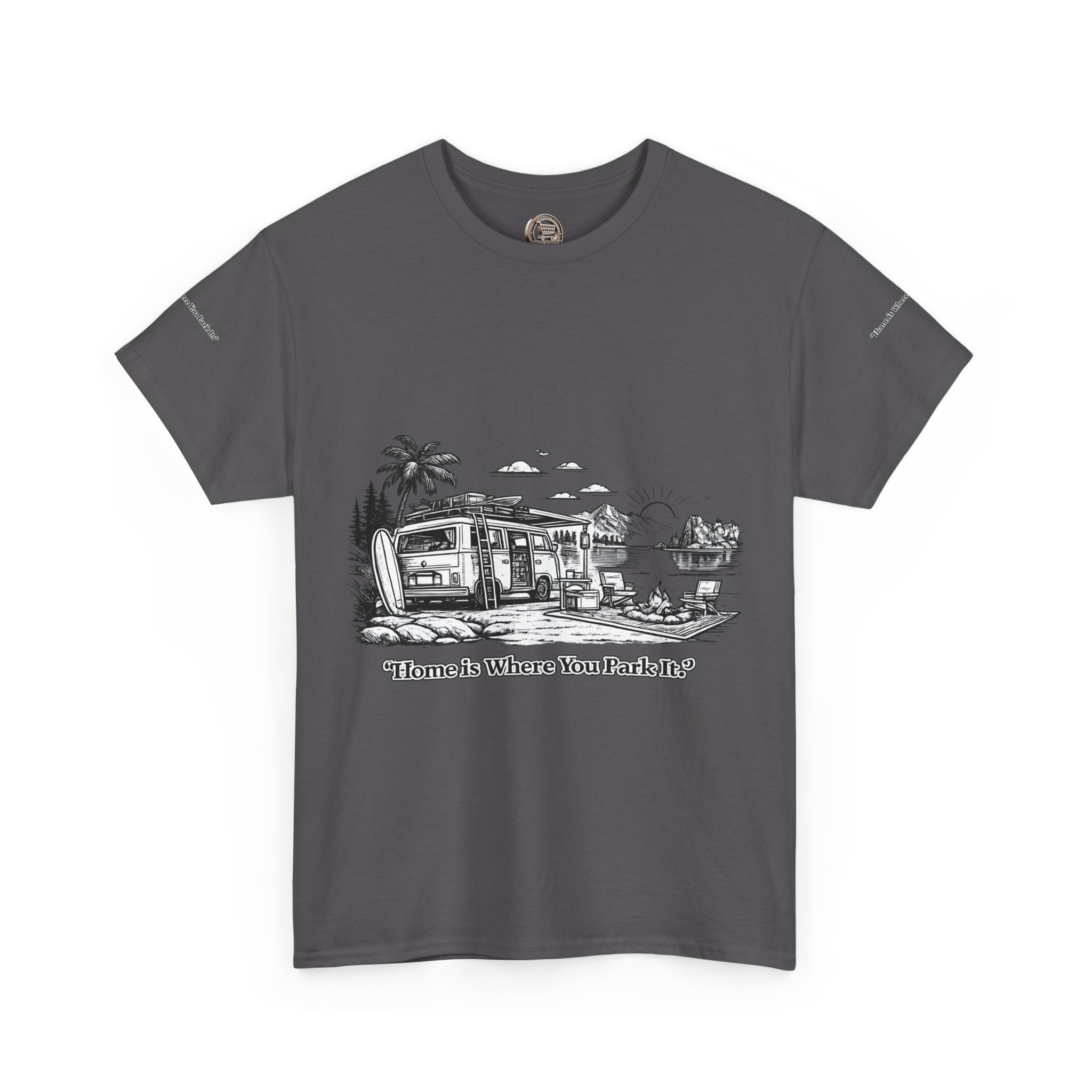 8057789040724607455_2048.jpeg Unisex Heavy Cotton Tee — "Home Is Where You Park It" Design Minimal-Line