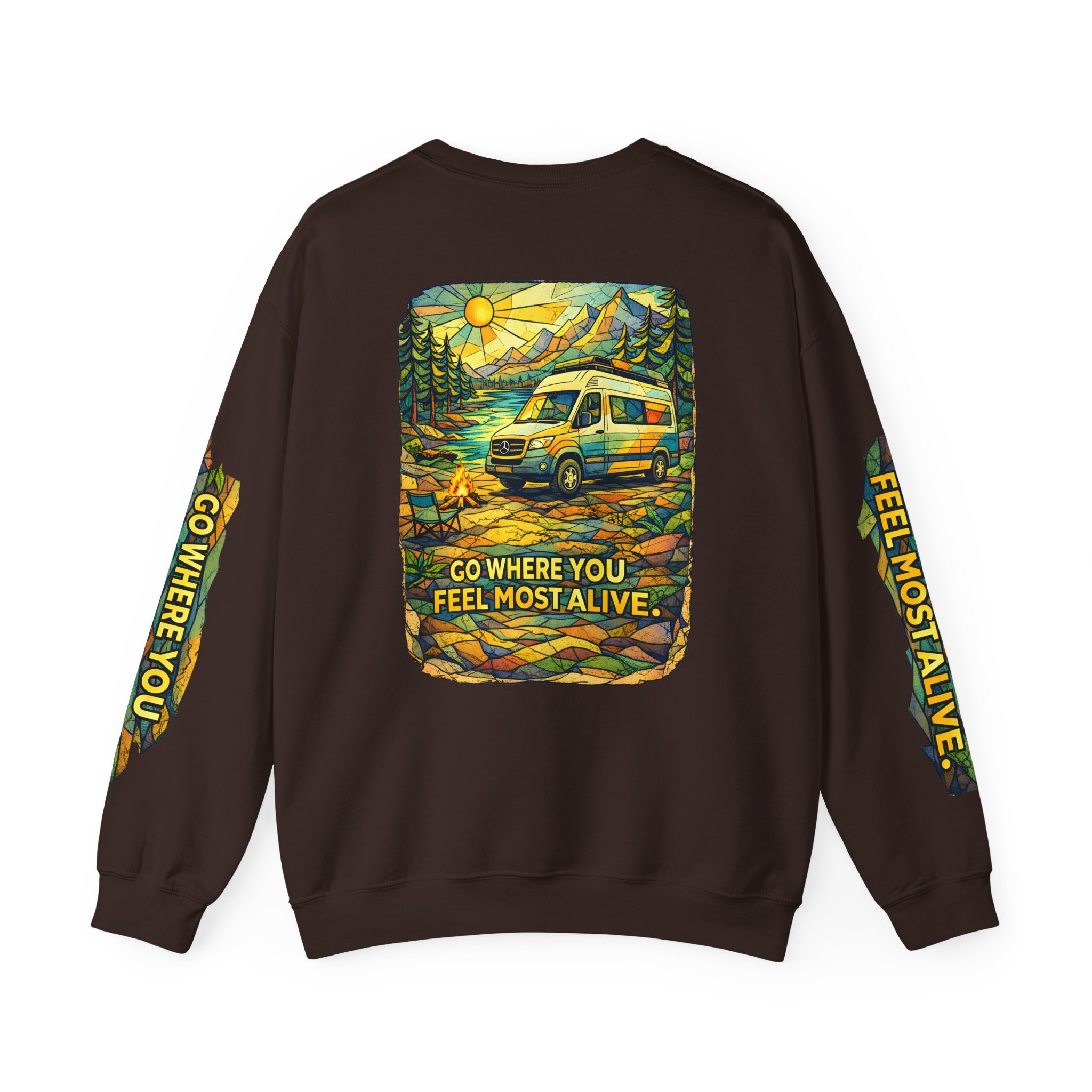 Unisex Heavy Blend™ Crewneck Sweatshirt — "Go Where You Feel Most Alive" Design Cubic-Line