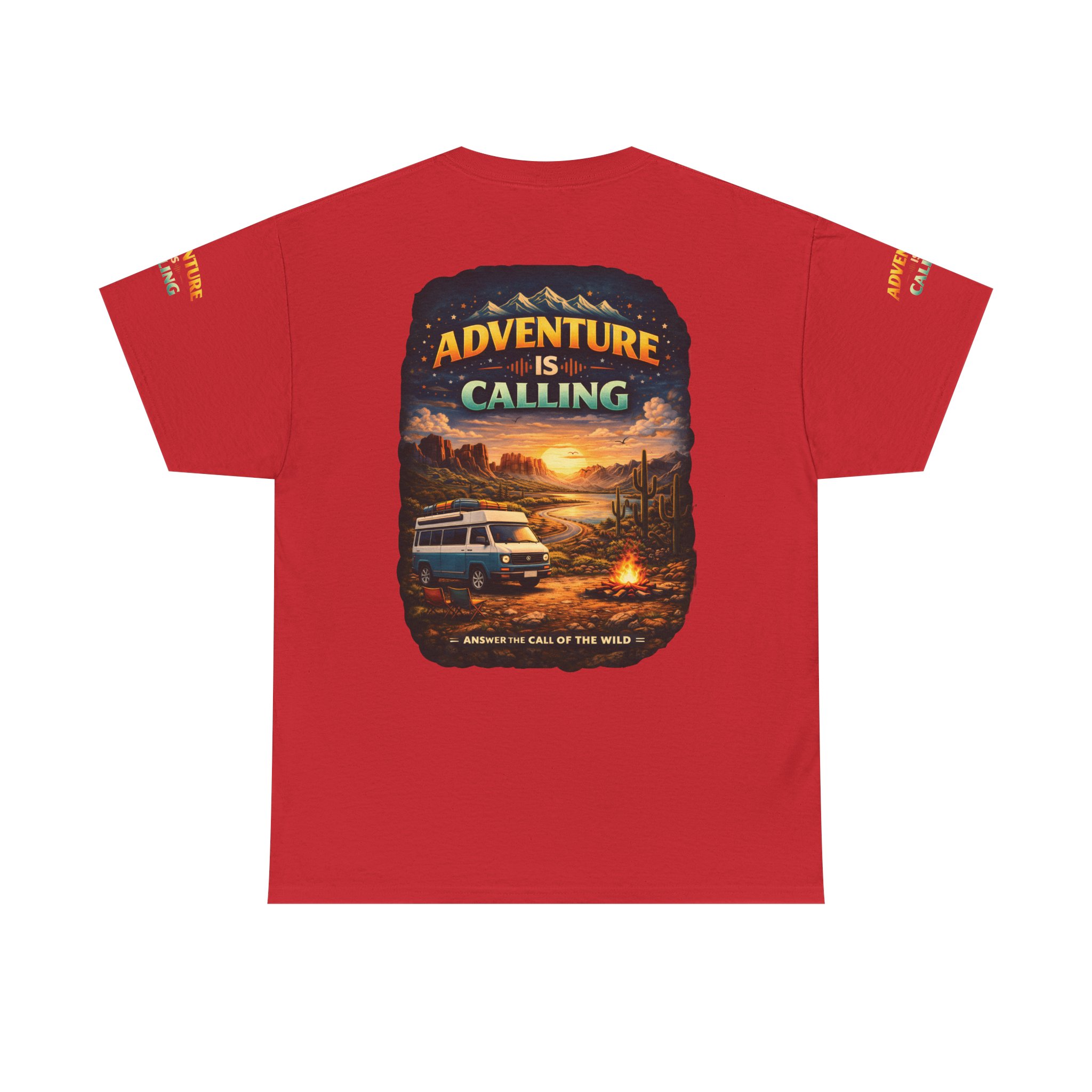 Unisex Heavy Cotton Tee — "Adventure Is Calling" Design Scenic-Line