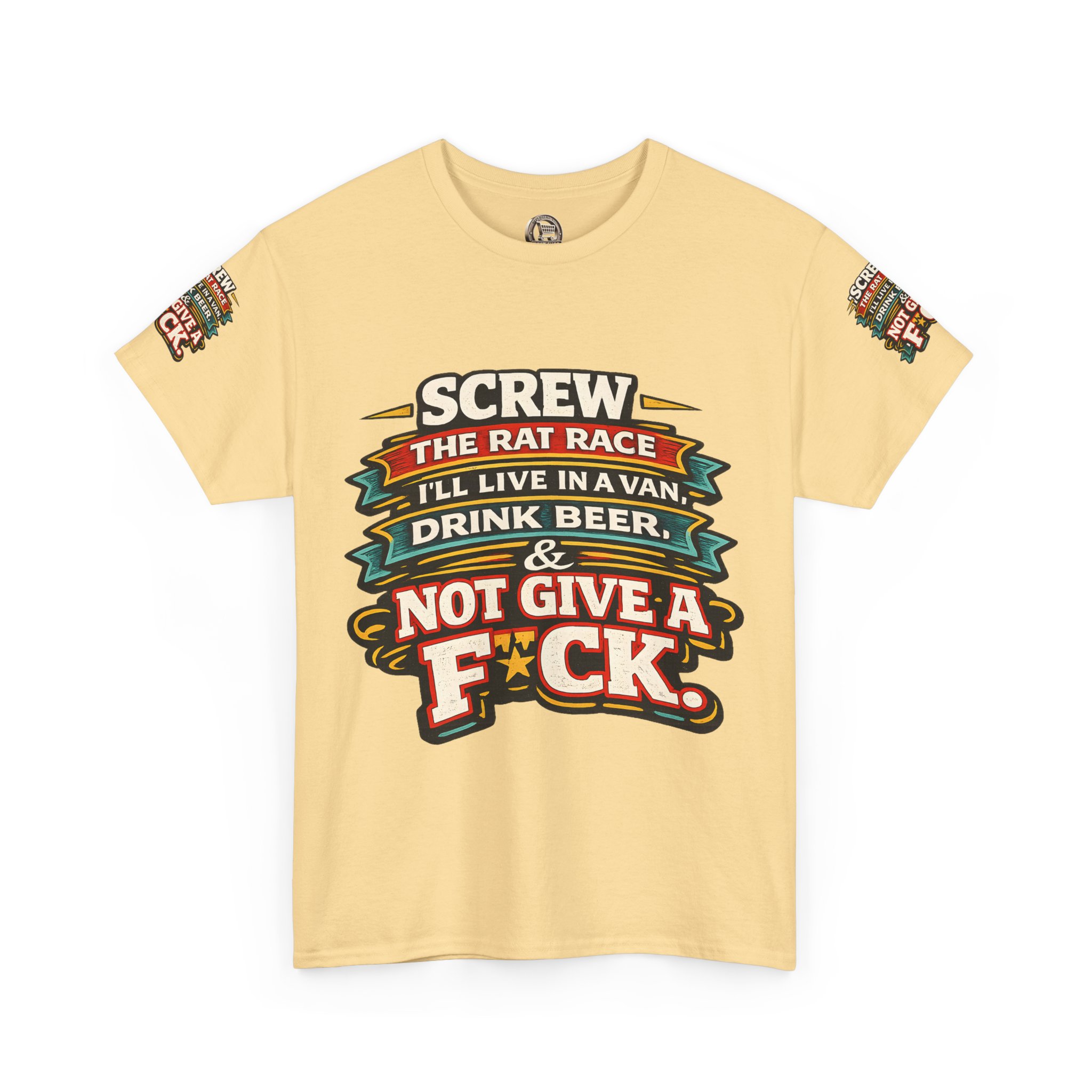 Unisex Heavy Cotton Tee — "Screw The Rat Race" Design F**K-Line