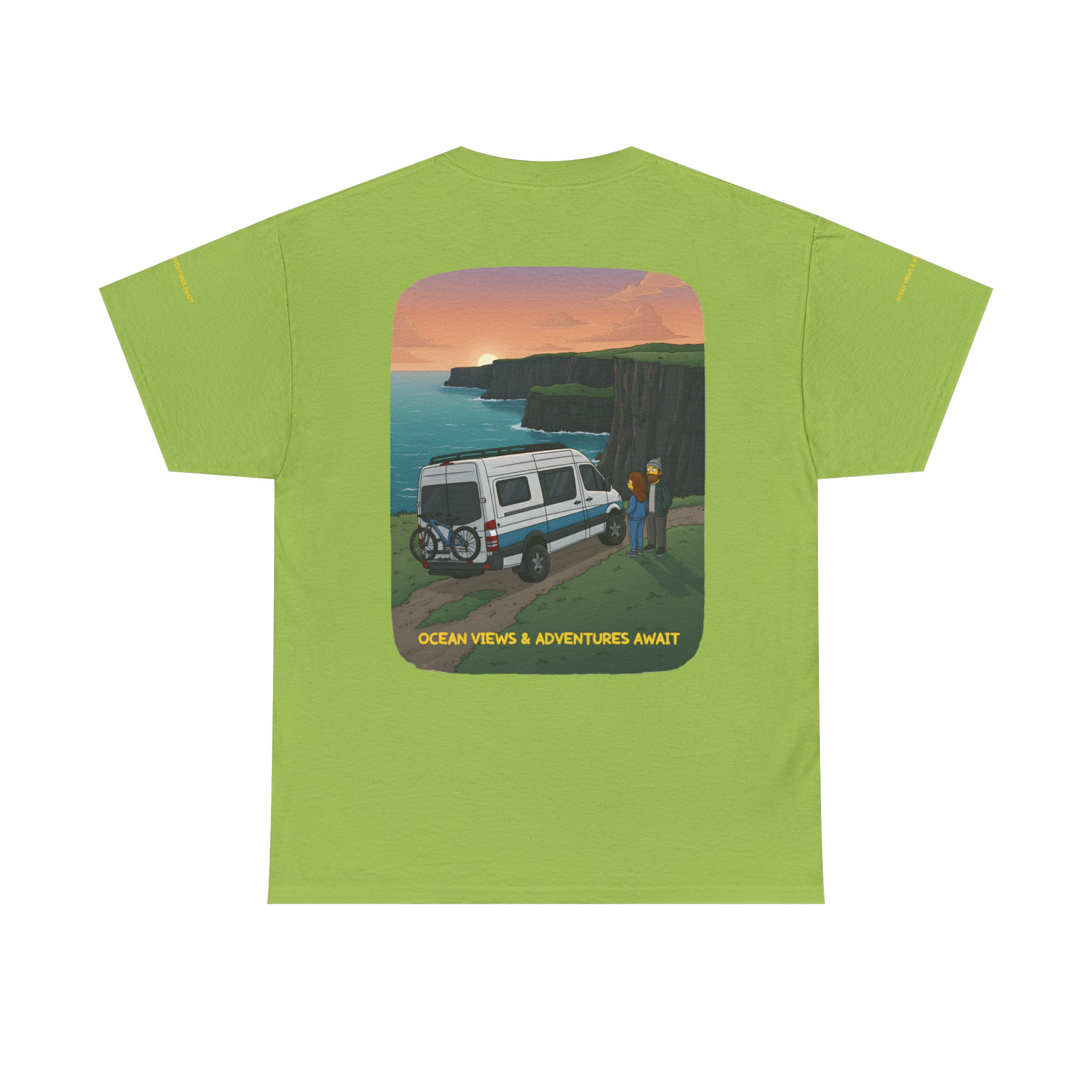 Unisex Heavy Cotton Tee — "Ocean Views-Adventures Awaits" Design Sitcom-Line