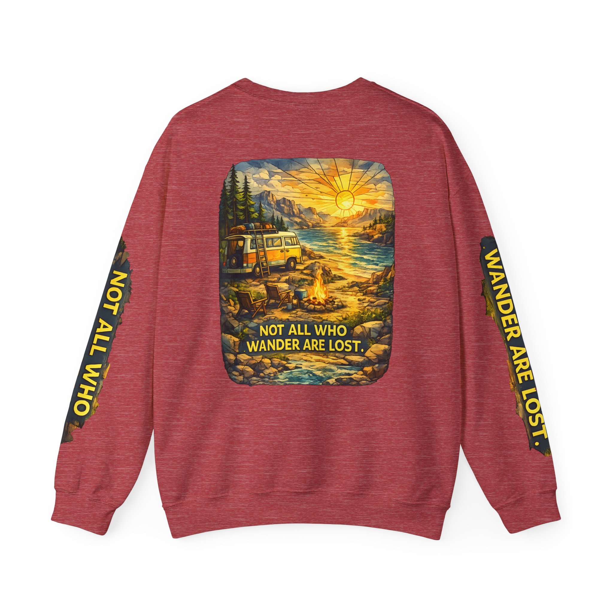 Unisex Heavy Blend™ Crewneck Sweatshirt — "Not All Who Wander Are Lost" Design Cubic-Line