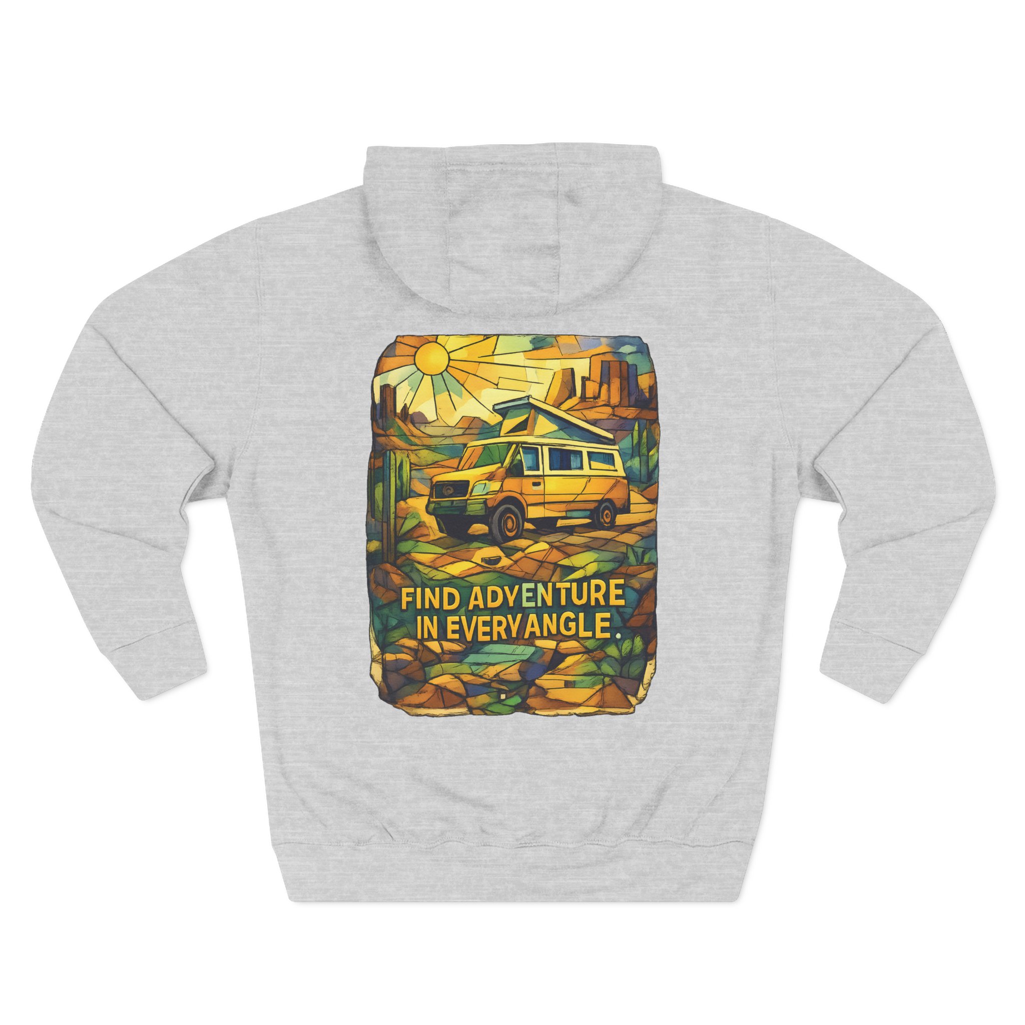 Three-Panel Fleece Hoodie - "Find Adventure In Every Corner" Design Cubic-Line