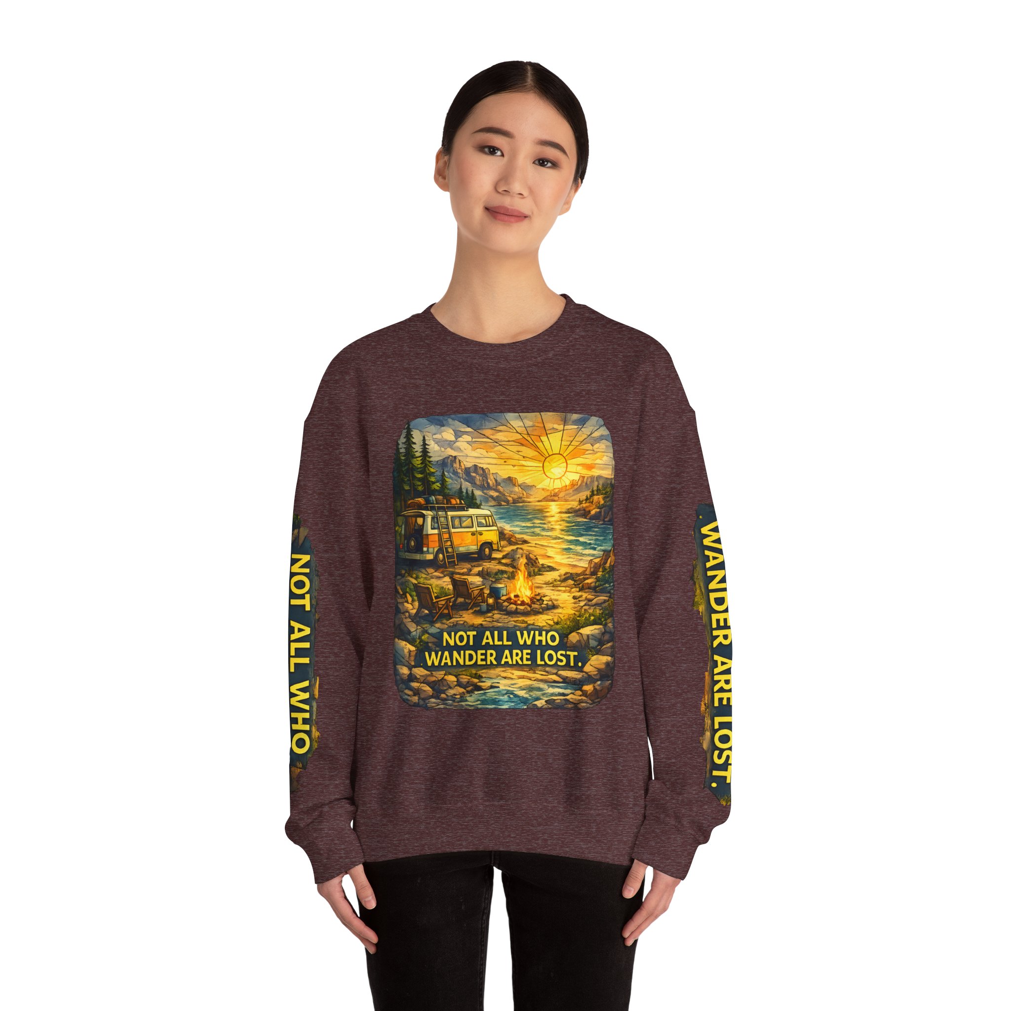 Unisex Heavy Blend™ Crewneck Sweatshirt — "Not All Who Wander Are Lost" Design Cubic-Line