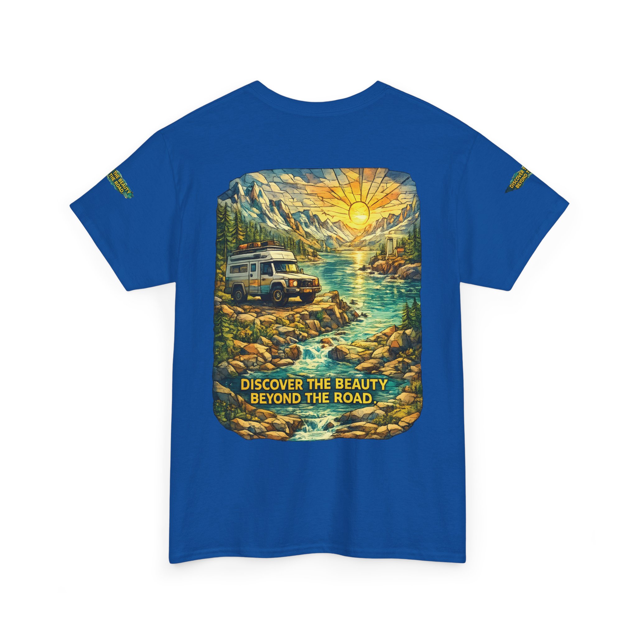 Unisex Heavy Cotton Tee — "Discover The Bieuty Beyond The Road" Design Cubic-Line