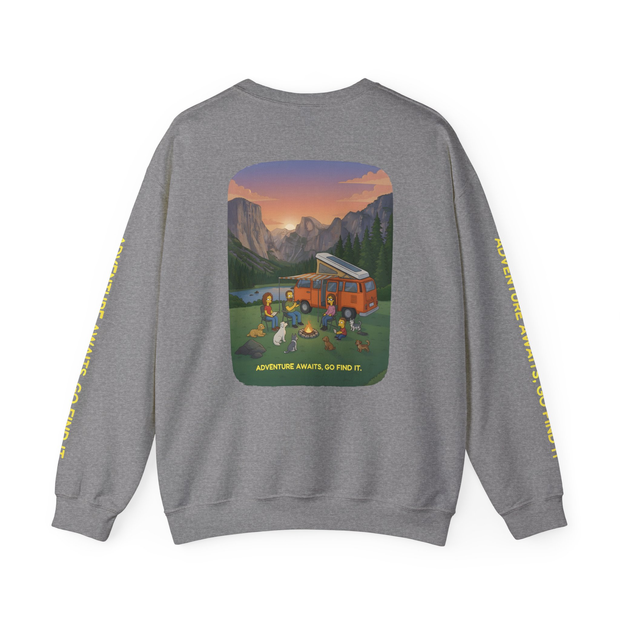 Unisex Heavy Blend™ Crewneck Sweatshirt — "Adventure Awaits-Go Find It"" Design Sitcom-Line