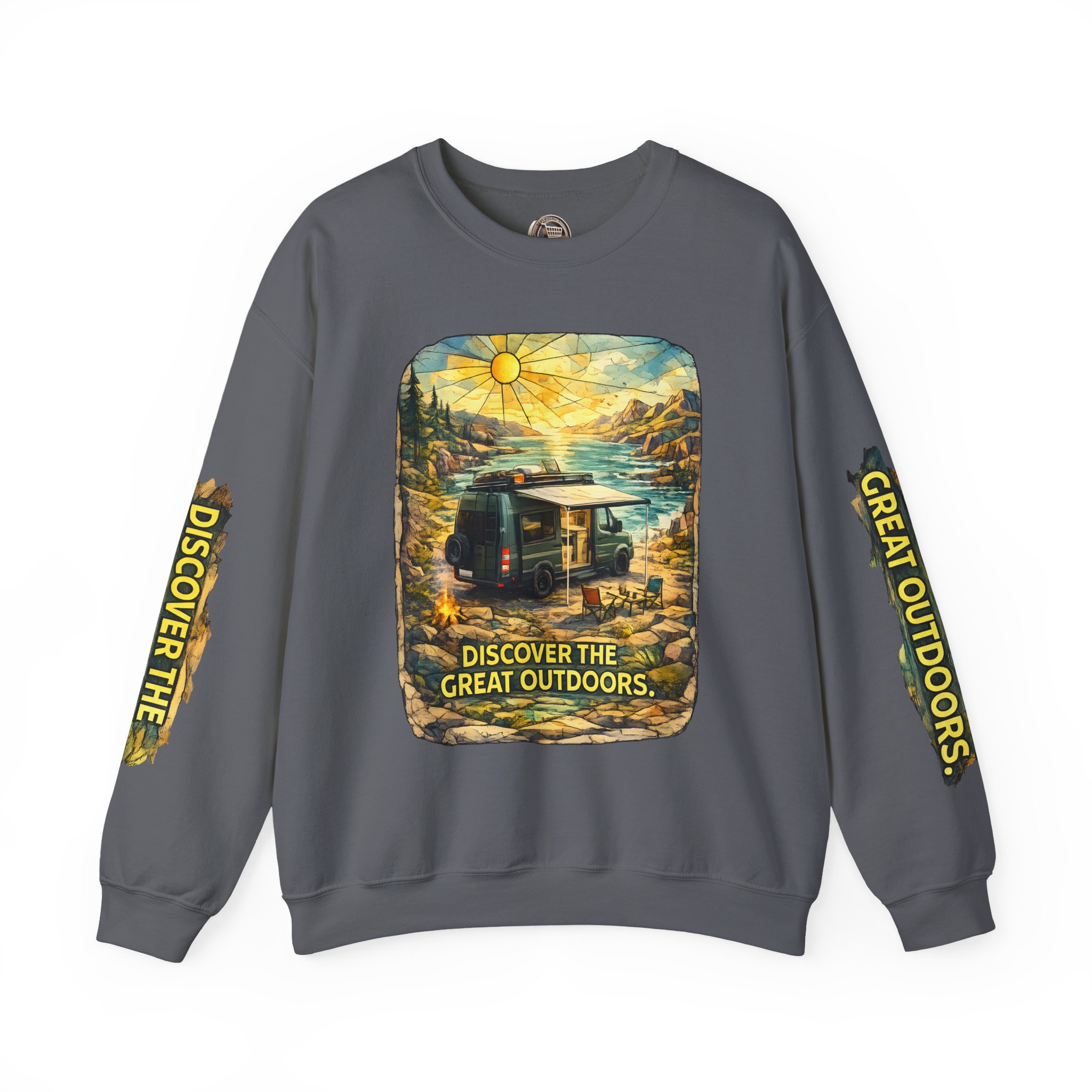 Unisex Heavy Blend™ Crewneck Sweatshirt — "Discover The Great Outdoors" Design Cubic-Line